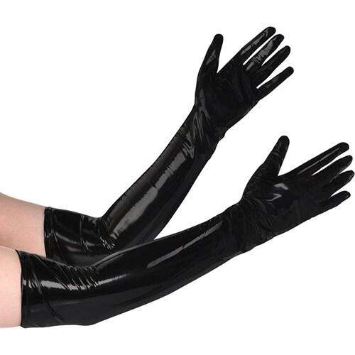 Leather Opera Glossy Gloves - Black