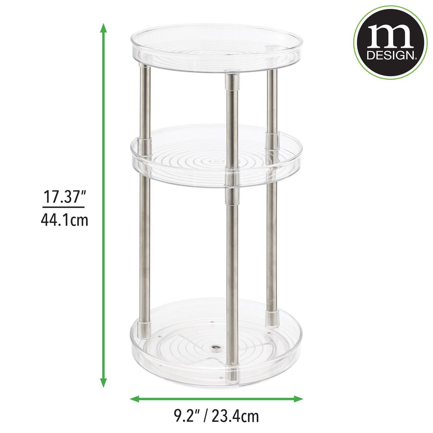mDesign Spinning 3-Tier Lazy Susan 360 Makeup Organizer Tower, 2 Pack, Clear