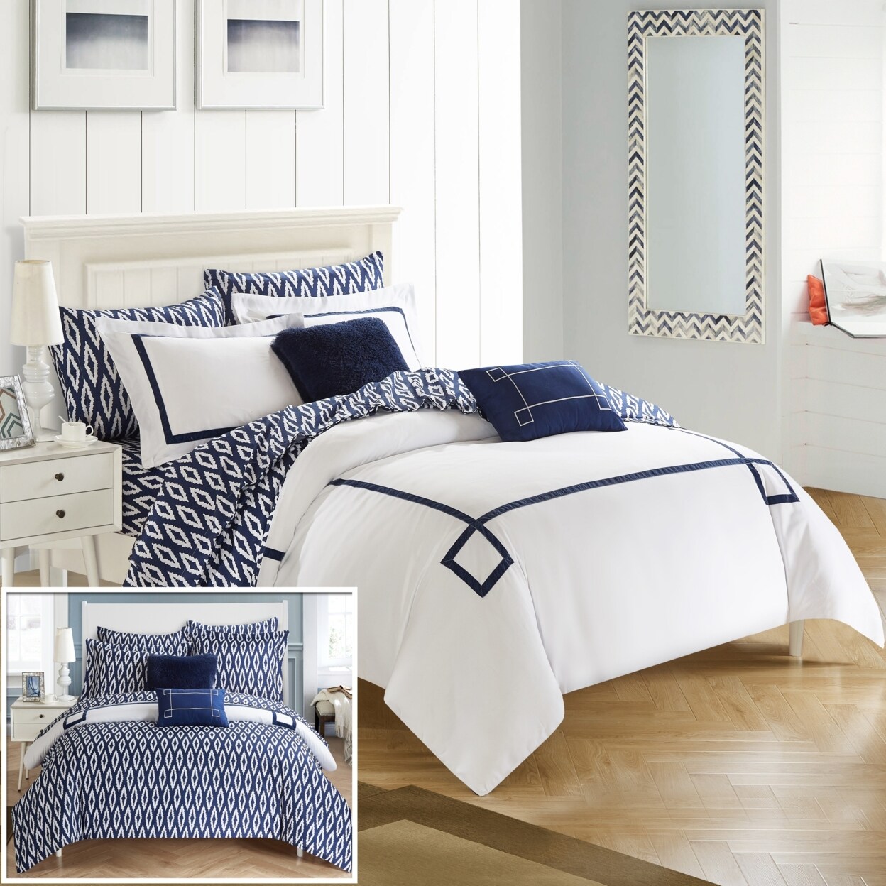 Chic Home   7/9 Piece Dawson Contemporary Greek Key Embroidered REVERSIBLE Bed In a Bag Comforter Set With sheet set