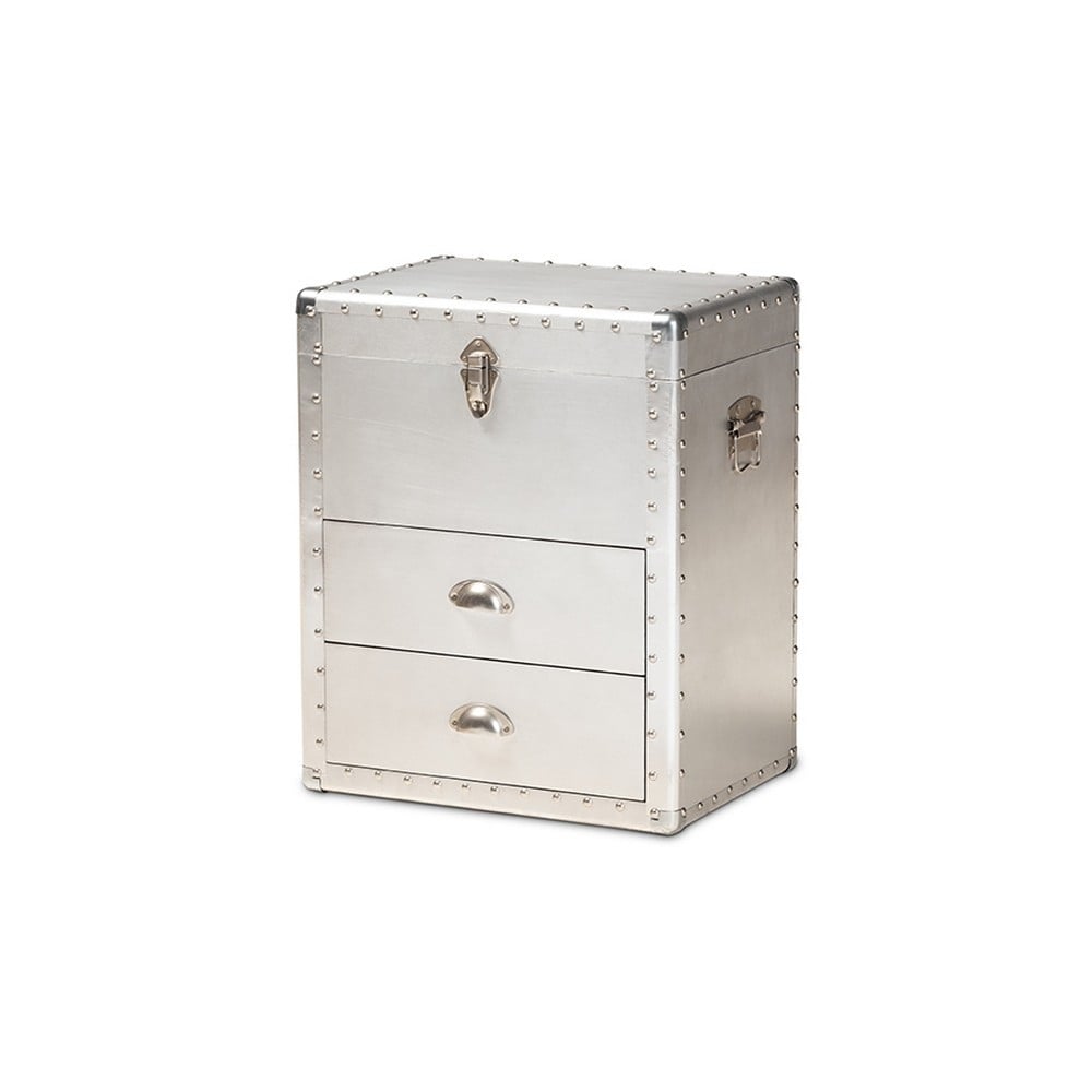 Baxton Studio   Serge French Industrial Silver Metal 2-Drawer Accent Storage Chest