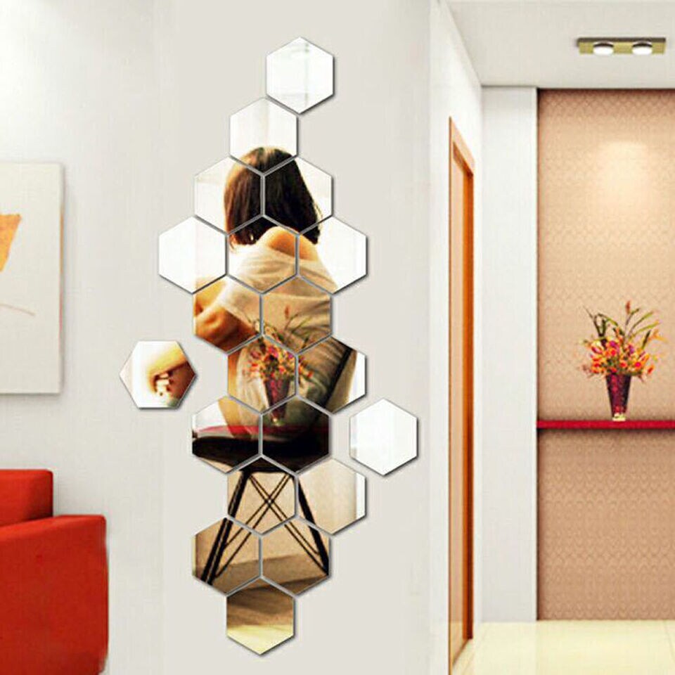 12pcs 3D Hexagon Acrylic Mirror Wall Stickers