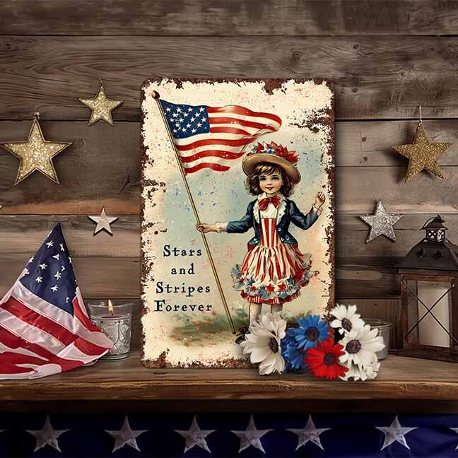 July 4th Decor - Vintage Postcard Art Sign - Independence Day