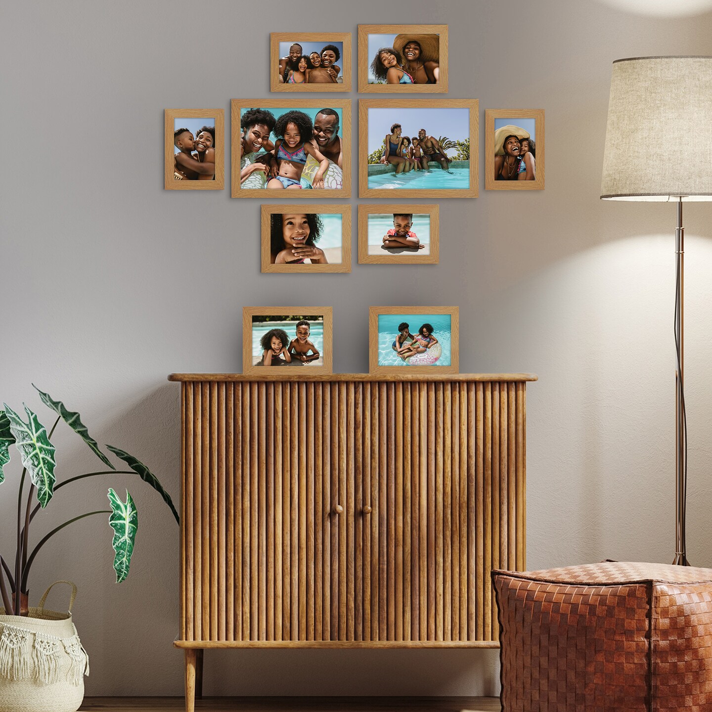 Americanflat Gallery Wall Picture Frames - Set of 10 - 8x10 (2), 5x7 (4), 4x6 (4) - Collage Wall Art Decor - Shatter Resistant Glass - Adjustable Hanging Hardware - Easel for Tabletop Display - Oak
