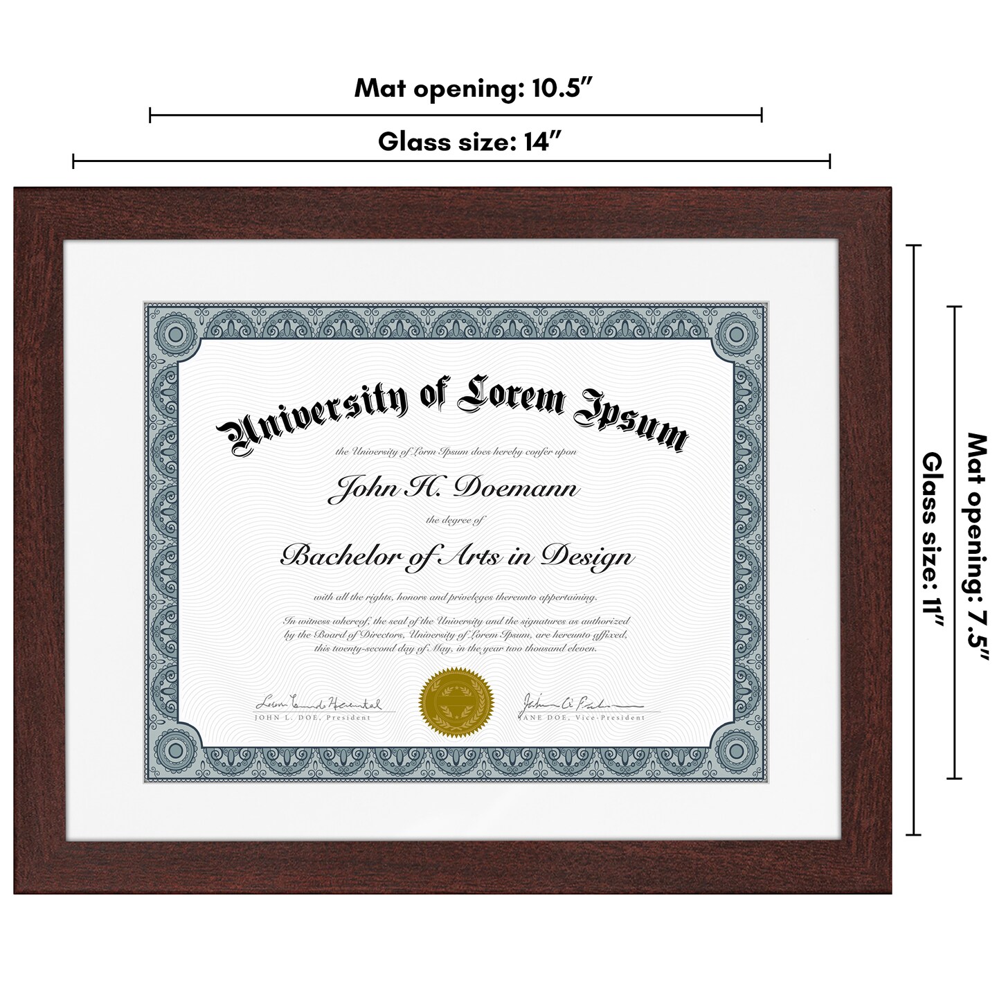 Americanflat 11x14 Diploma Frame - 8.5x11 with Mat or 11x14 without Mat - Photo Frame for Diploma - Certificate Document Frame - Shatter Resistant Glass - Hanging Hardware - Mahogany