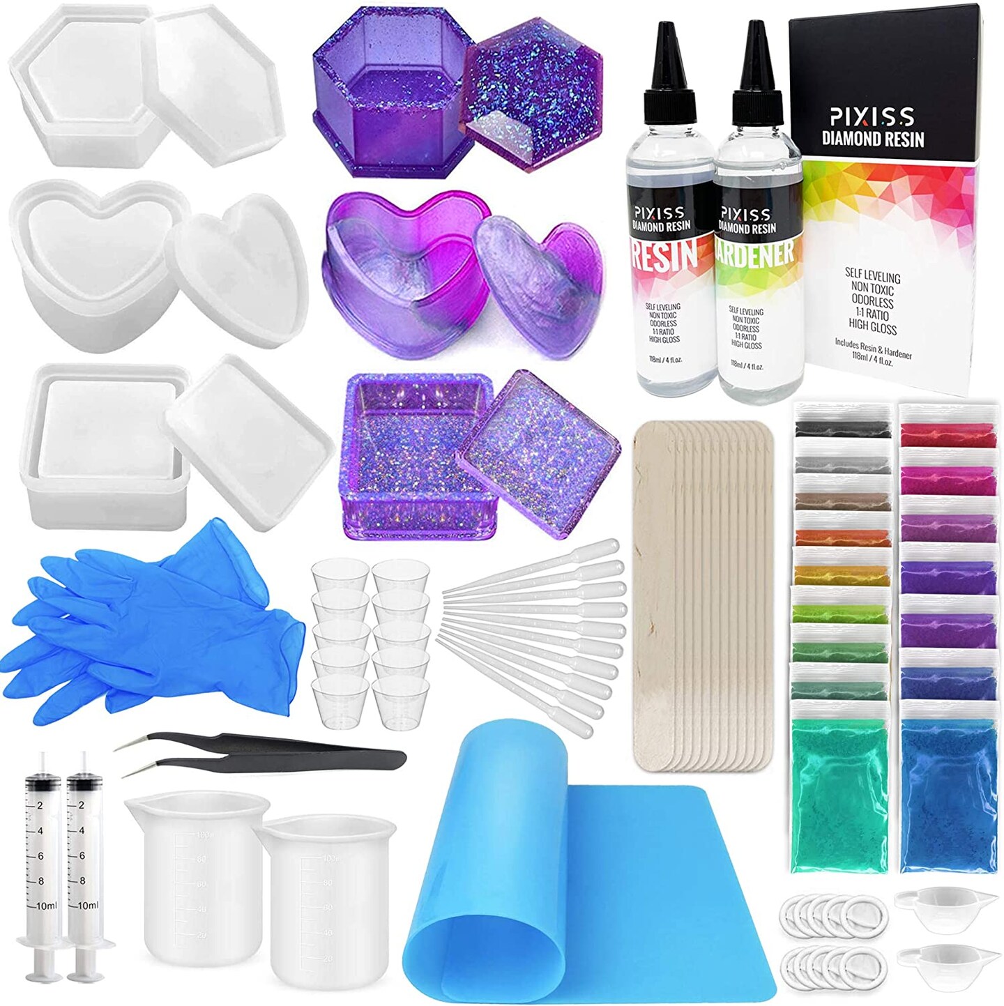 Pixiss Box Resin Molds and 15 Mica Powders, Jewelry Box Molds