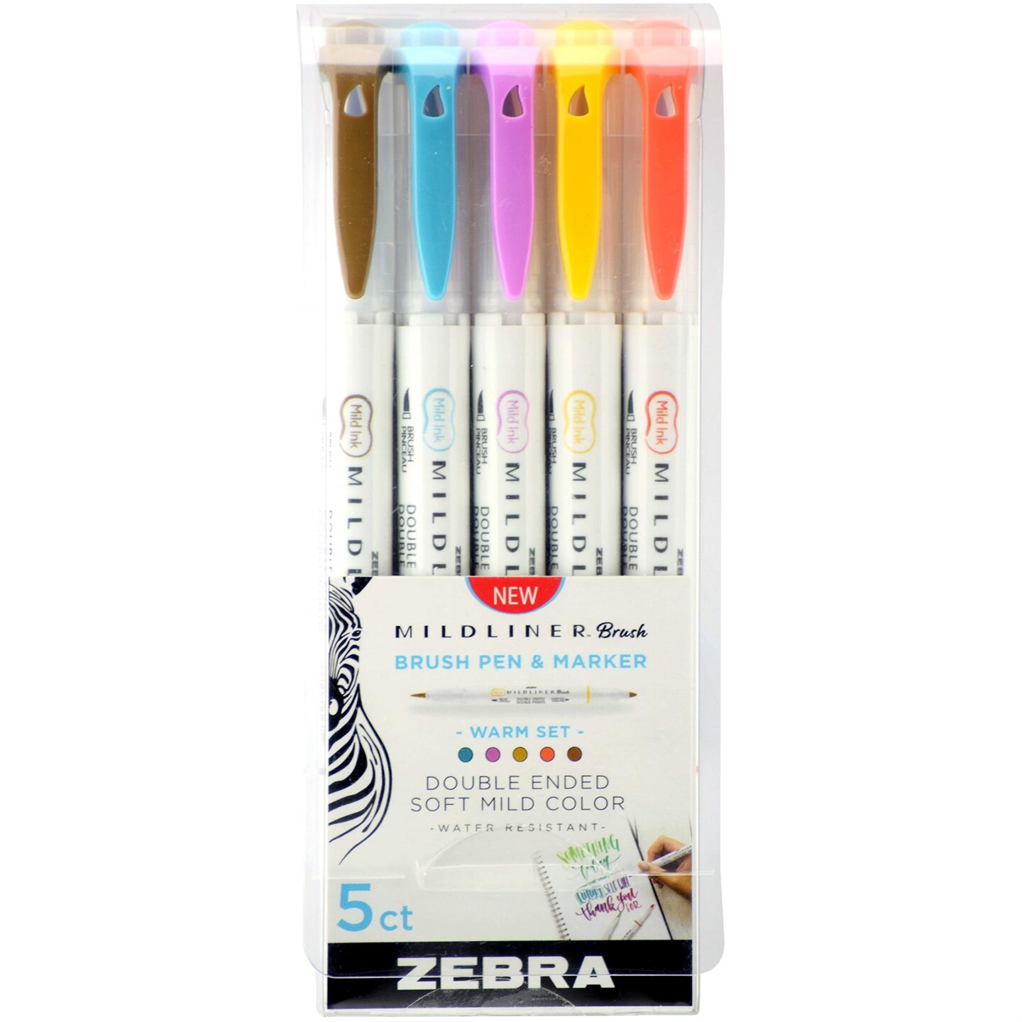 Zebra Midliner Brush Pen & Marker Mild Colors 5-pk Water resistant