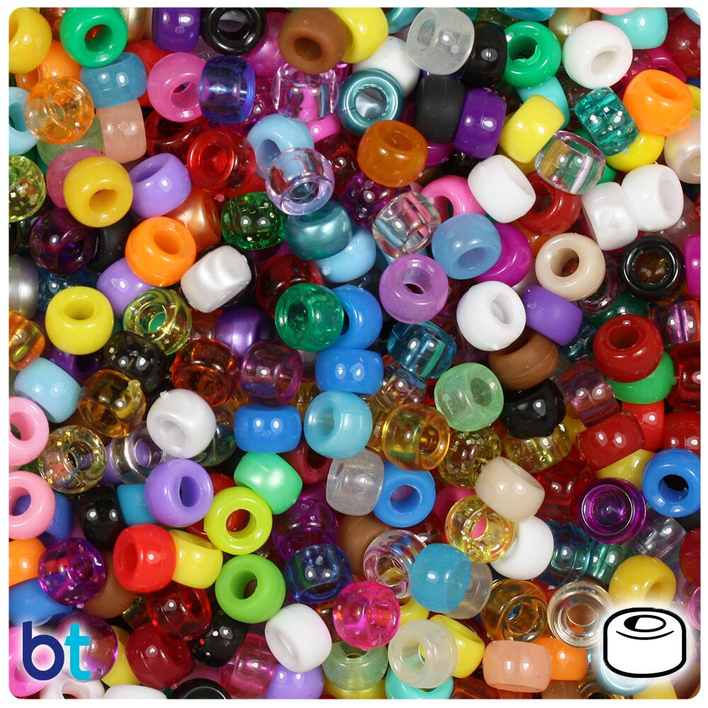BeadTin Randomly Mixed 6.5mm Mini Barrel Plastic Pony Beads (1000pcs)