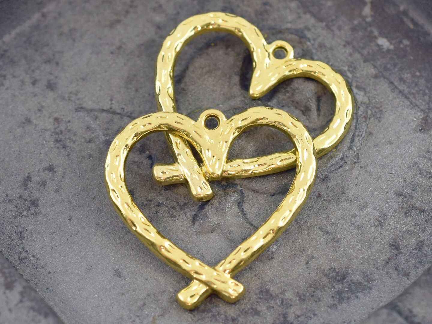 *2* 34x33mm Gold Textured Heart Pendants