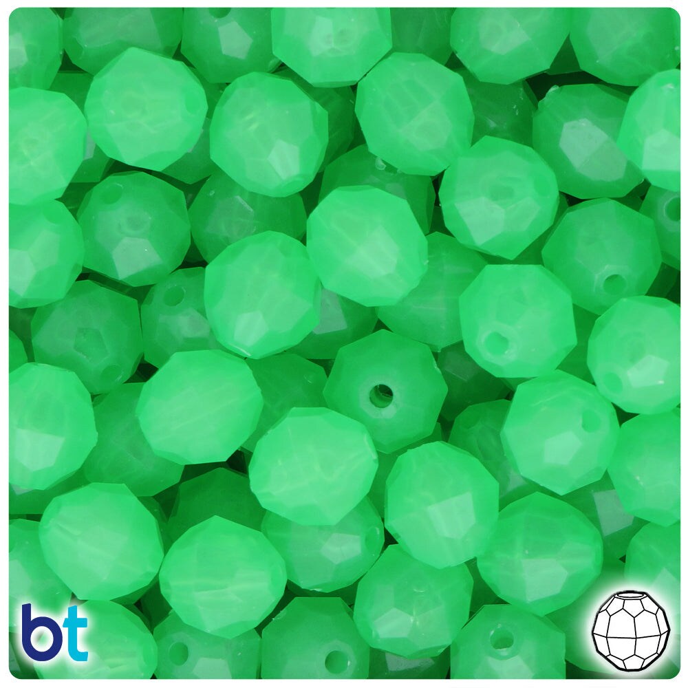 BeadTin Green Glow 12mm Faceted Round Plastic Craft Beads (180pcs)