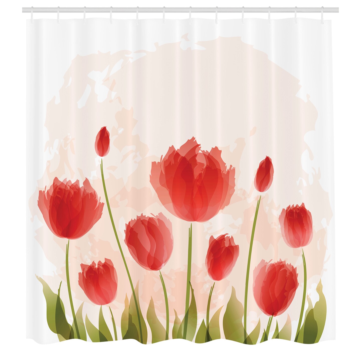 Ambesonne Floral Shower Curtain, Romantic Tulip Bloom Flower Meadow Fresh Feminine Buds Watercolor Effect, Cloth Fabric Bathroom Decor Set with Hooks, 69&#x22; W x 70&#x22; L, Vermilion Peach