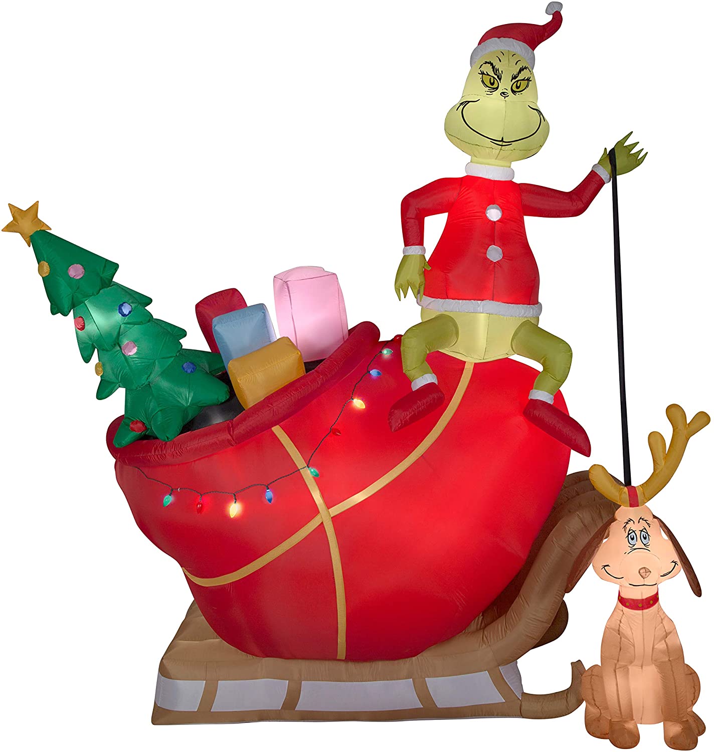 12&#x27; Gemmy Airblown Colossal Grinch In Sleigh w/ Max 19836