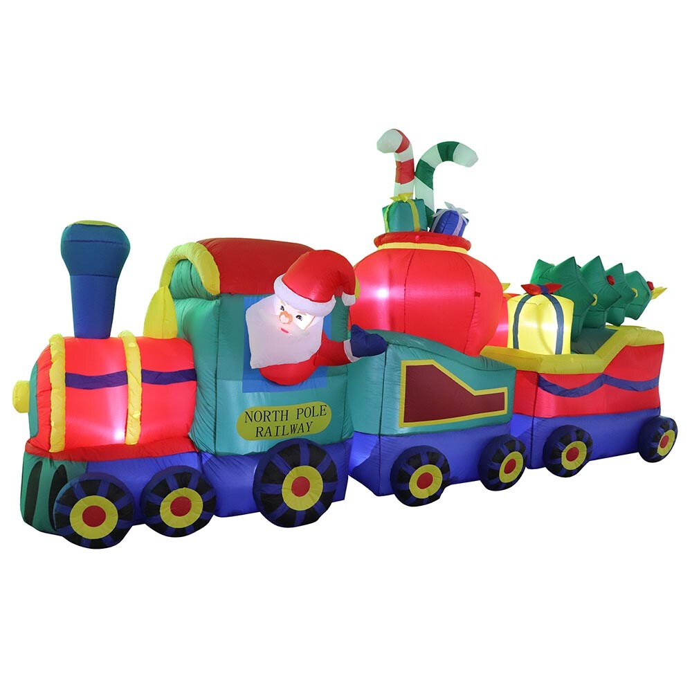 12&#x27; Air Blown Inflatable Christmas Train w/ Santa, Presents, and Christmas Tree GTC00052-12