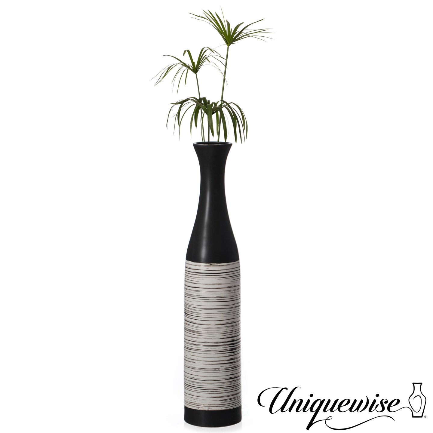 Handcrafted Black and White Waterproof Ceramic Floor Vase - Neat Classic Bottle Shaped Vase, Freestanding Design, Perfect for Tall Floral Arrangements
