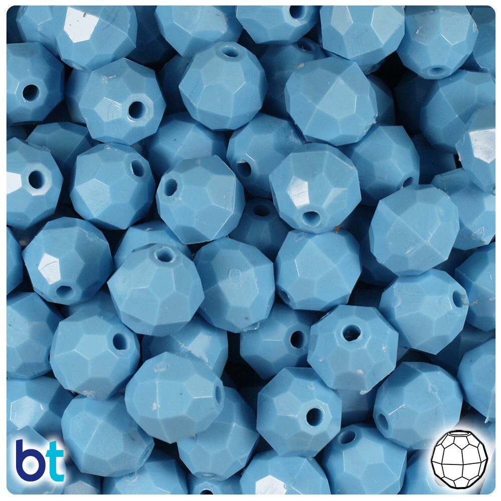 BeadTin Baby Blue Opaque 12mm Faceted Round Plastic Craft Beads (180pcs)