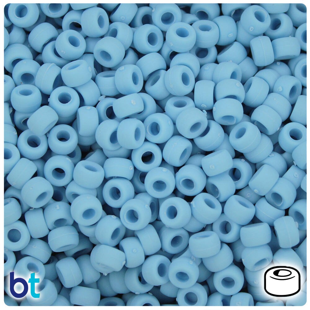 BeadTin Baby Blue Matte 6.5mm Mini Barrel Plastic Pony Beads (1000pcs)