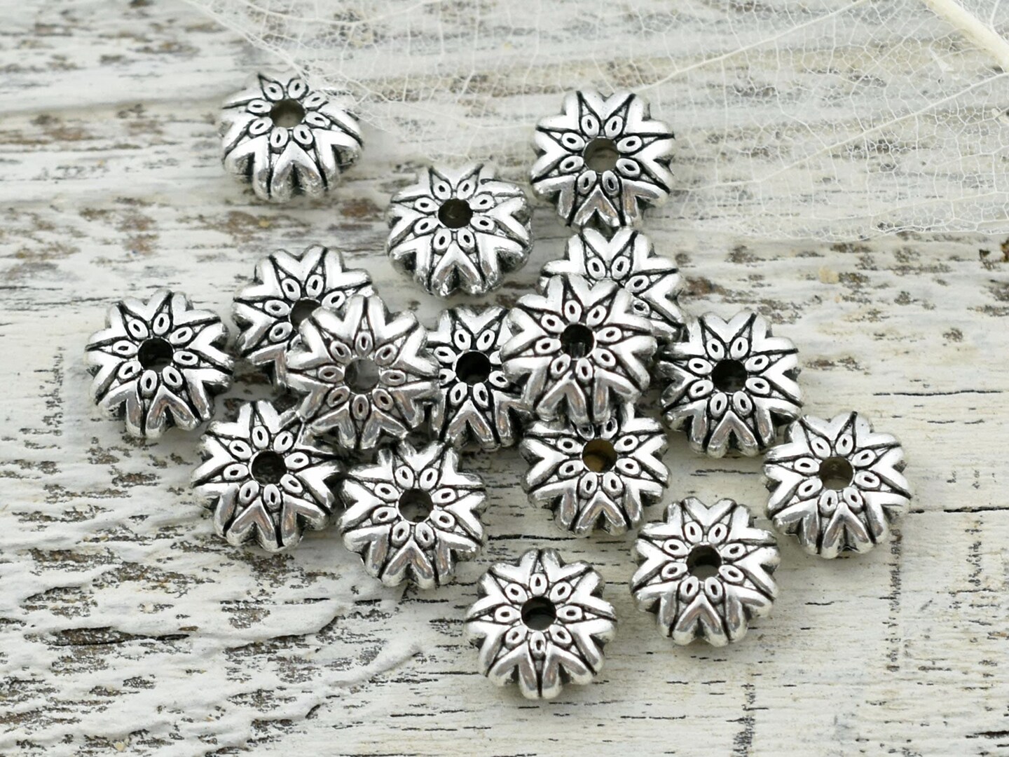 *25* 5x10mm Antique Silver Rondelle Star Spacer Beads