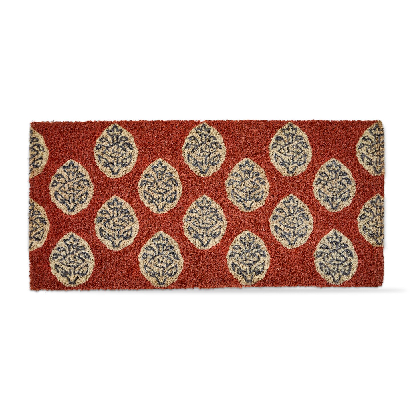 1&#x27;6&#x22;x2&#x27;6&#x22; Paradiso Blue Block Print Rectangle Indoor and Outdoor Estae Coir Door Welcome Mat Red Background