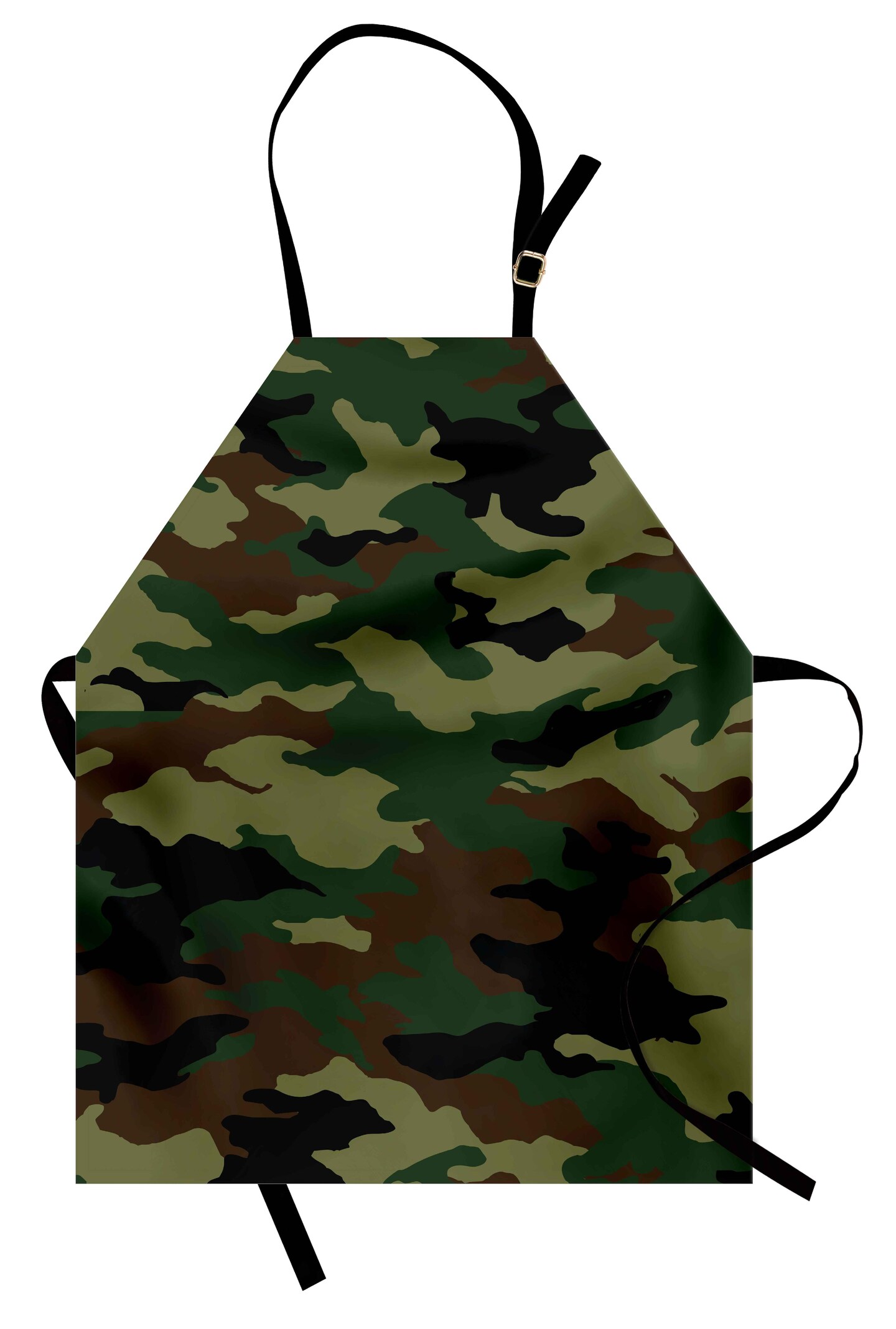 Ambesonne Camo Apron, Graphic Uniform Inspired Camouflage Clothing Design, Unisex Kitchen Bib with Adjustable Neck for Cooking Gardening, Adult Size, Green Brown Forest Green