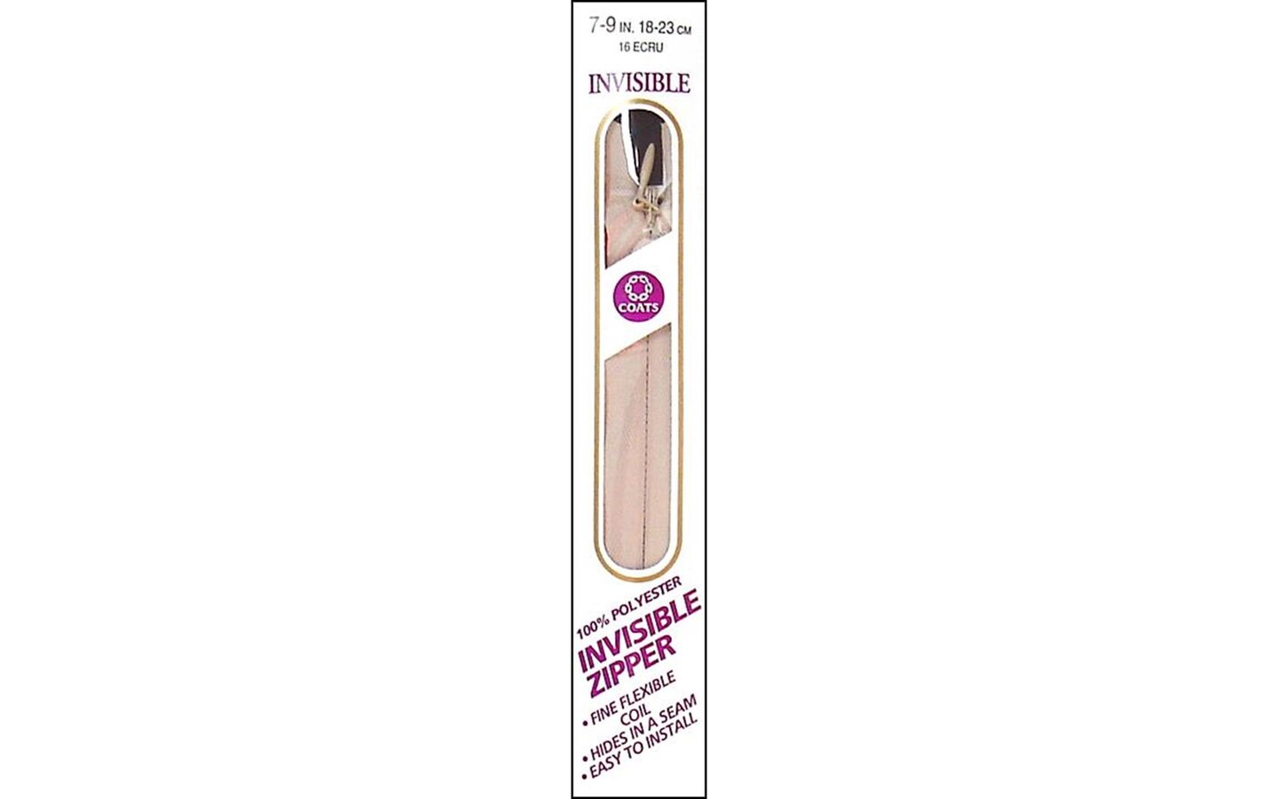 C&#x26;C Invisible Zipper 7-9&#x22; Ecru
