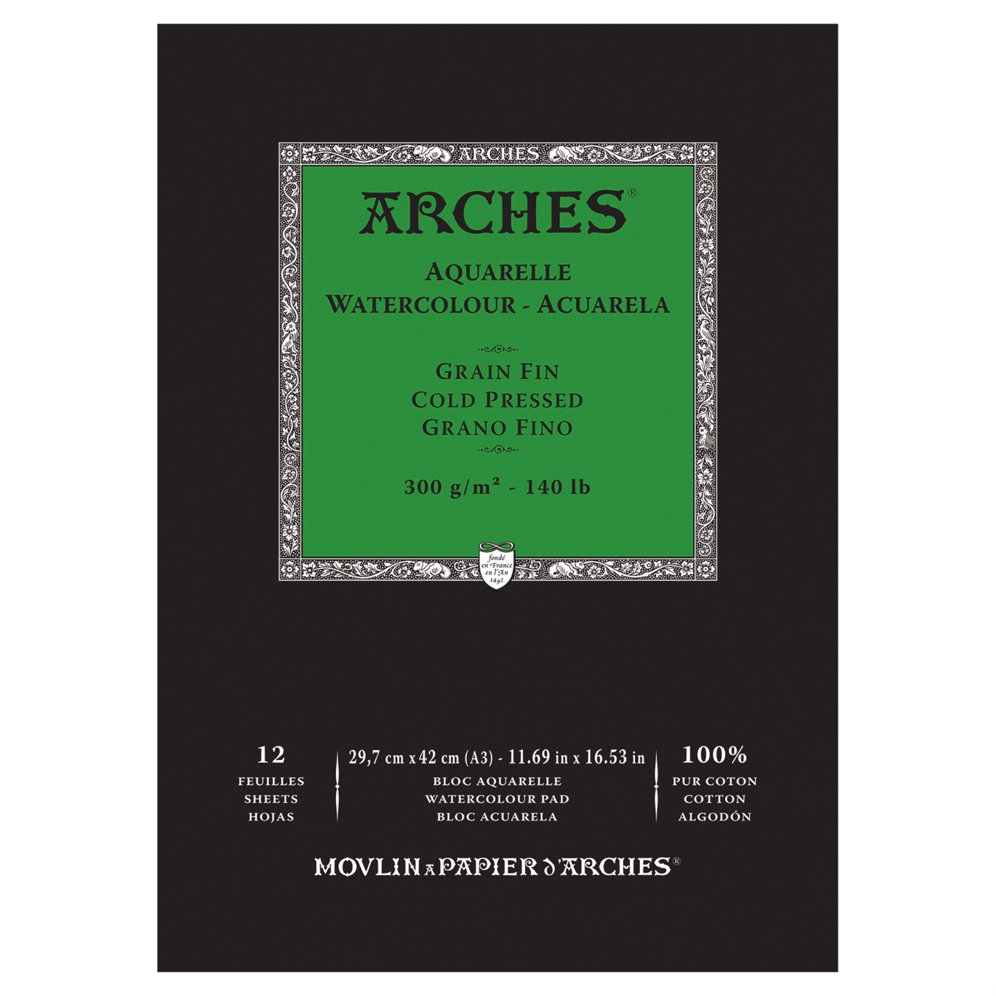 Arches Watercolor Pad 11.69x16.53-inch Natural White 100% Cotton Paper - 12 Sheet Arches Watercolor Paper 140 lb Cold Press Pad - Arches Art Paper for Watercolor Gouache Ink Acrylic and More