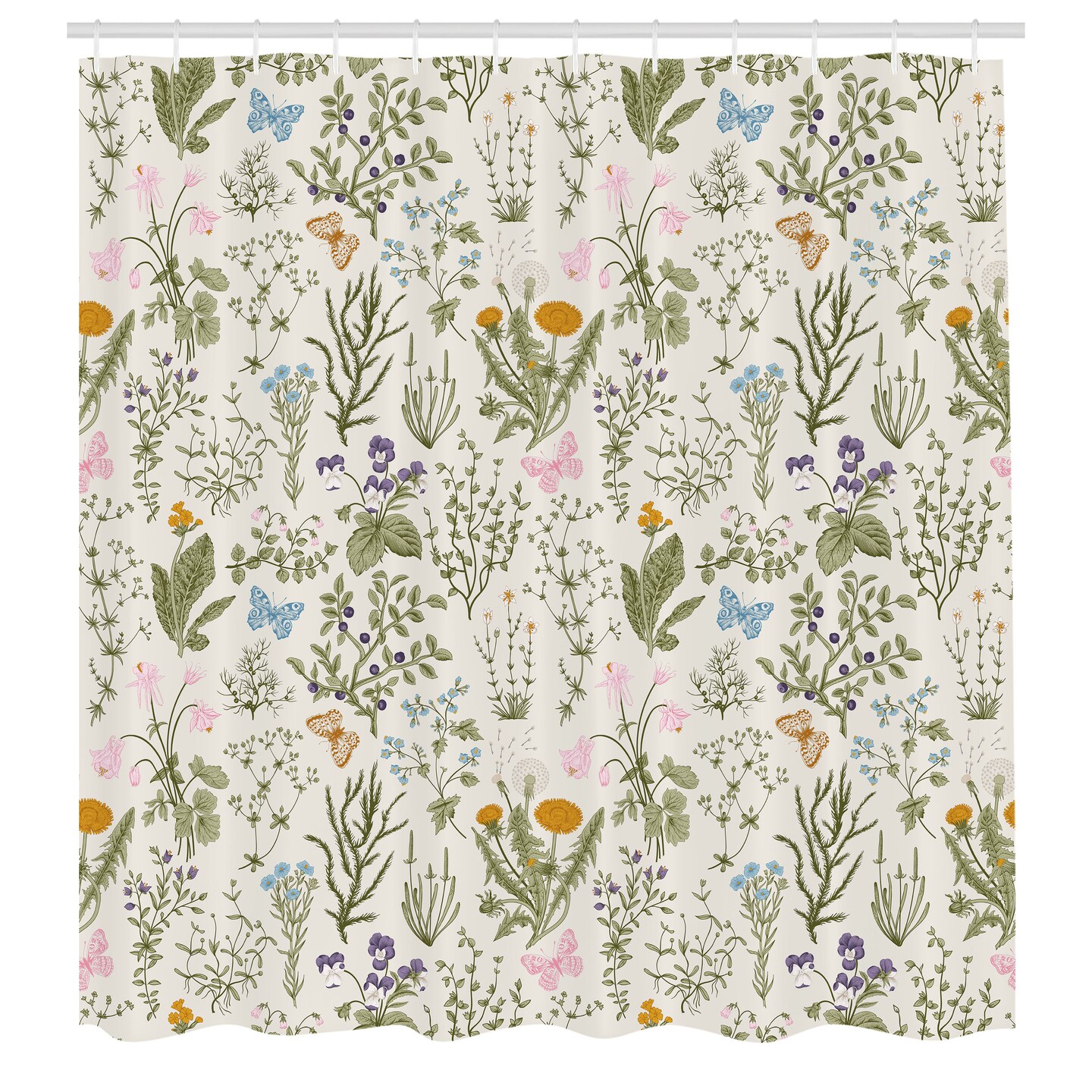Ambesonne Floral Shower Curtain Vintage Farmhouse Decor Garden Flowers Botanical Classic Design 100% Polyester Cloth Fabric Set with Hooks for Bathroom Powder Room &#x26; Guestroom 69&#x22; W x 70&#x22; L Pink Blue