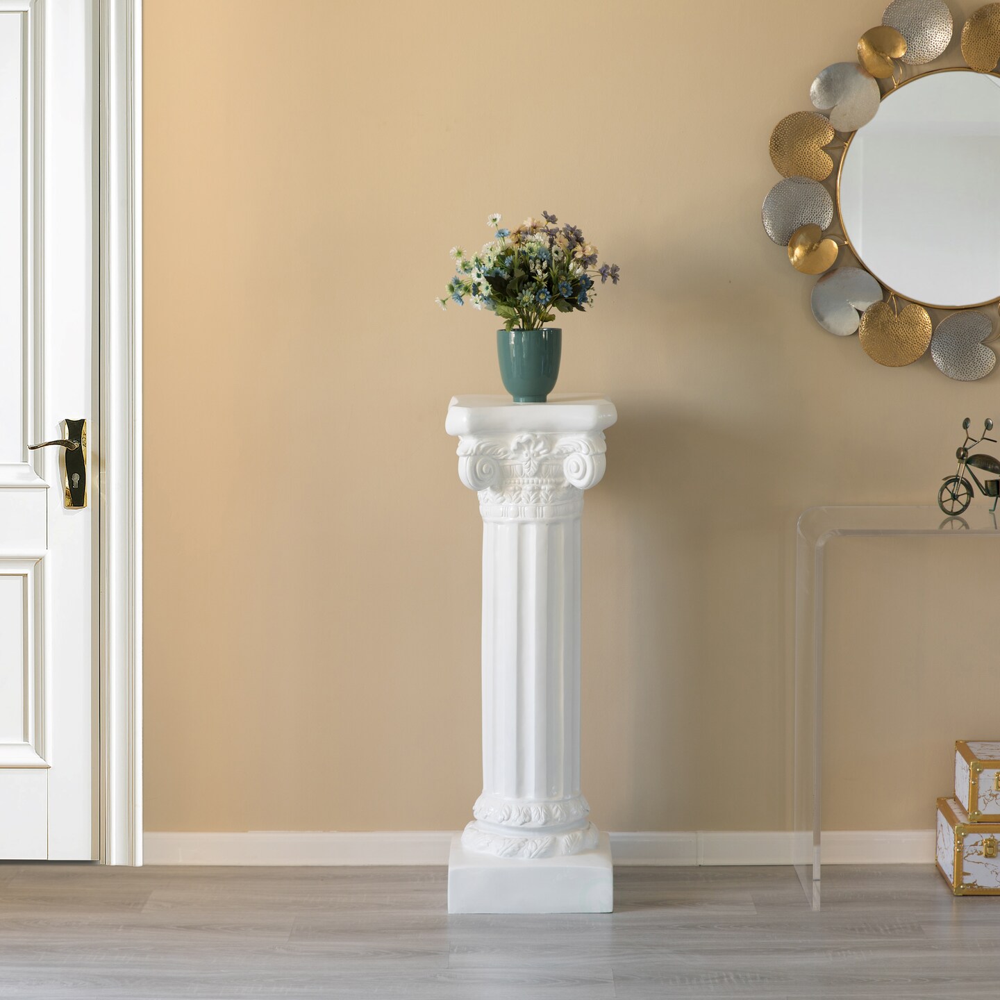 Decorative Fiberglass White Plinth Roman Style Column Ionic Piller Pedestal Vase Stand for Wedding or Party, Living Room, or Dining Room Decor - Photography Props - Sculpture Display - Greek-inspired Luxury Decor Piece with Ornate Accents