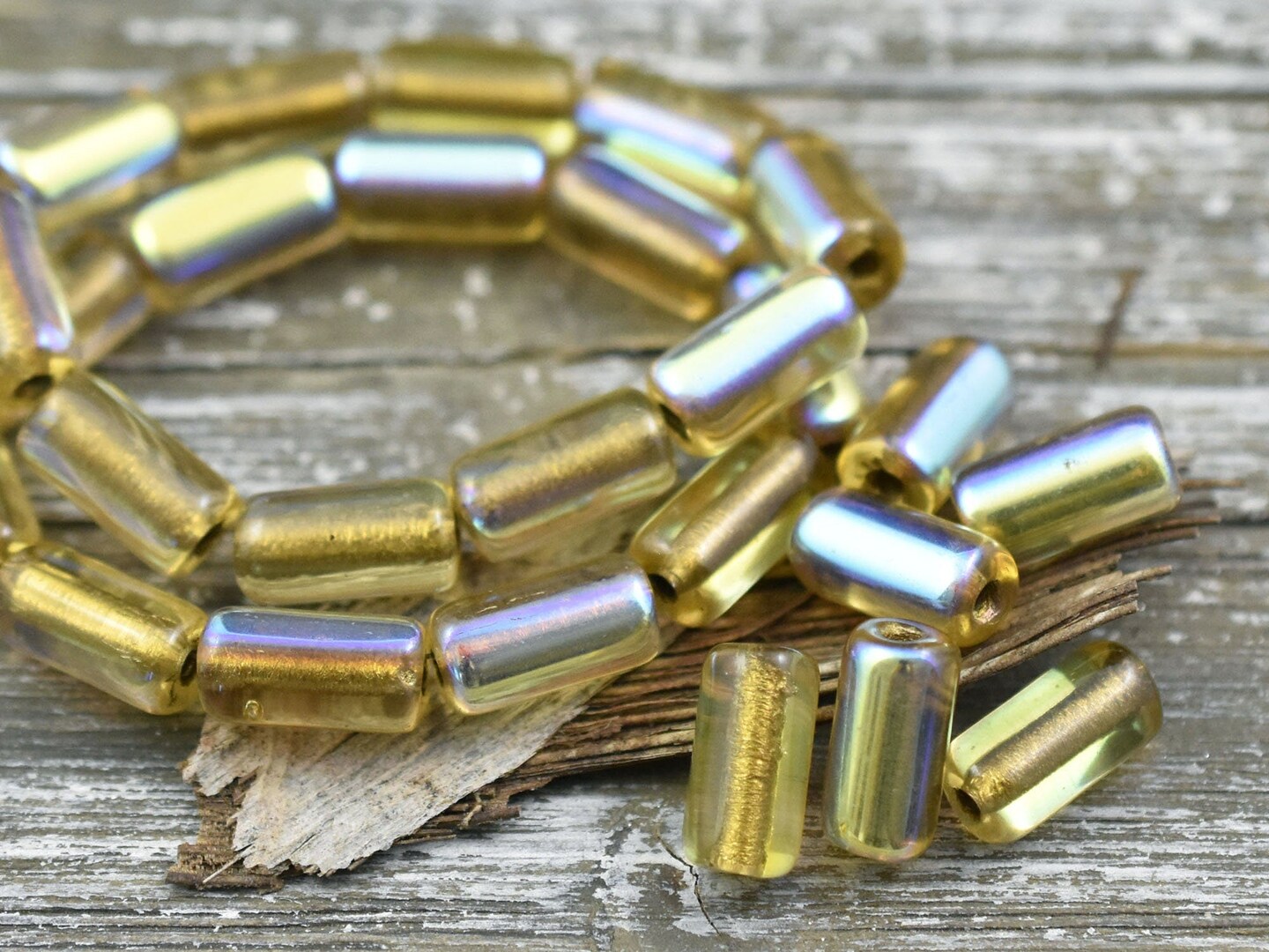 *10* 14x7mm Gold Lined Light Topaz AB Large Hole Tube Beads Michaels