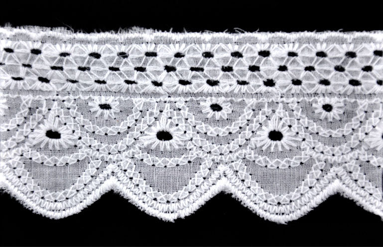 Belagio Flat Eyelet Lace Trim, 1.75" Wide, Scalloped Design, 20-Yard Bolt, White
