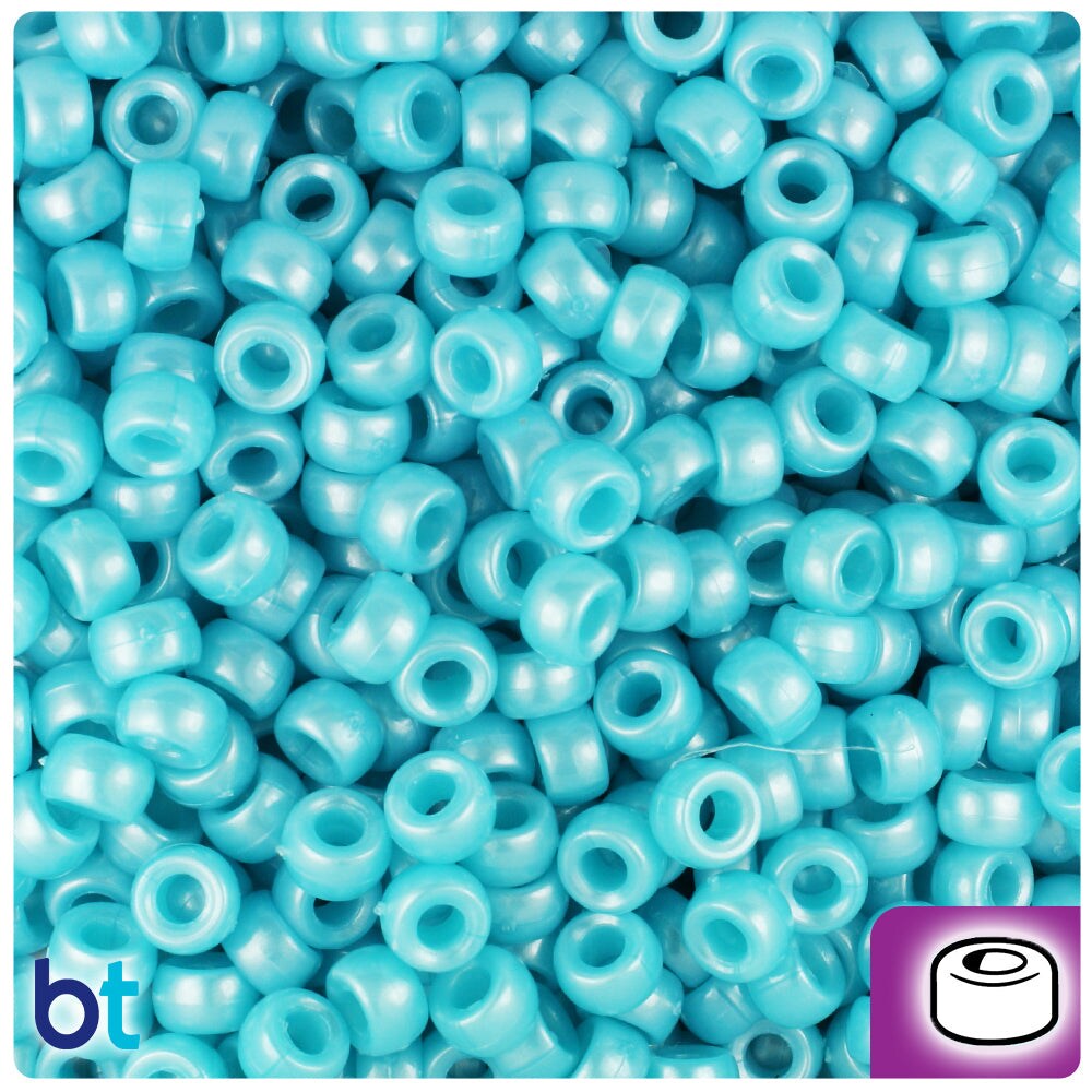 BeadTin Light Blue Pearl 6.5mm Mini Barrel Plastic Pony Beads (1000pcs)