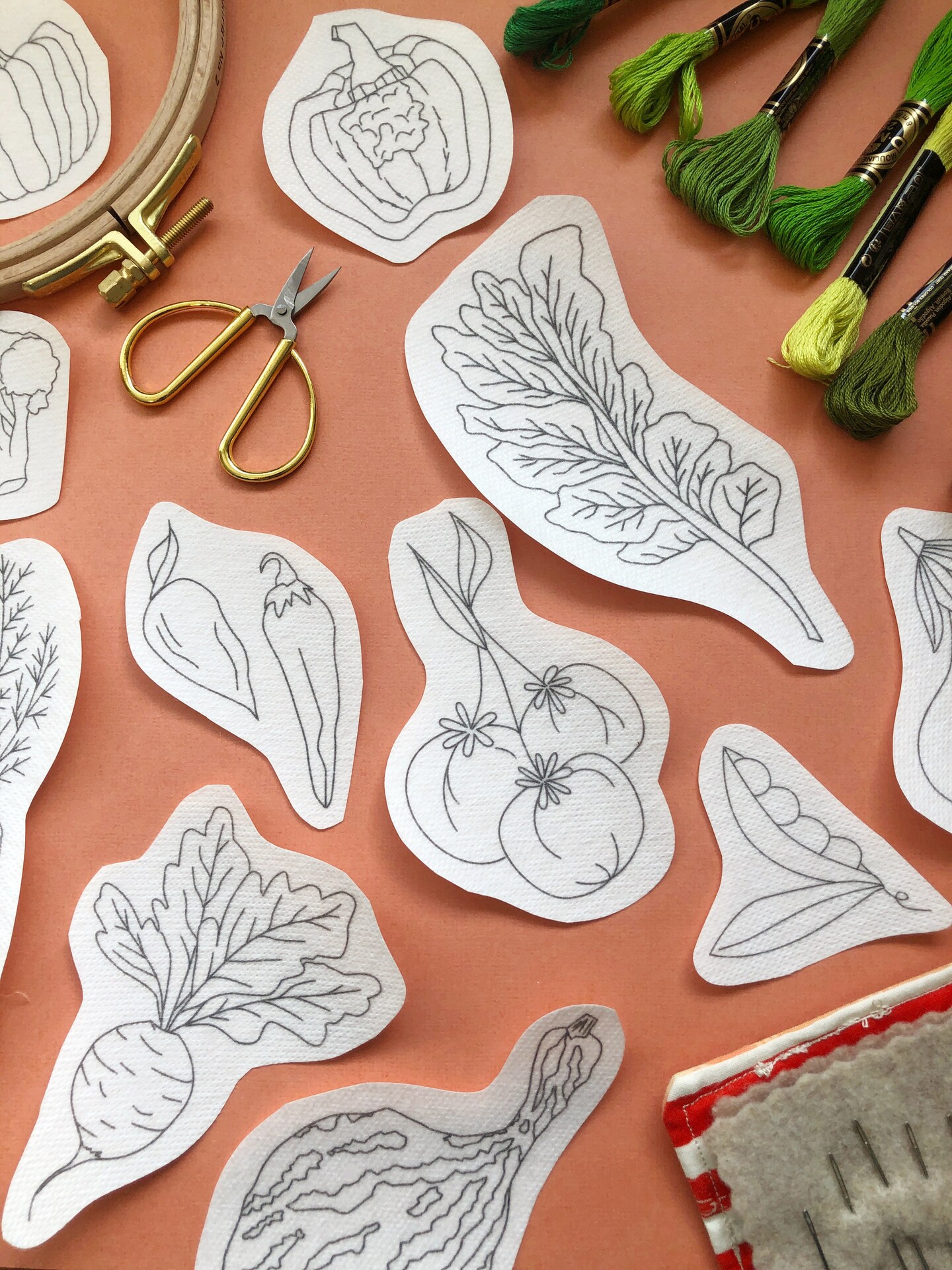 MCreativeJ Veggie Delight - Peel Stick and Stitch Hand Embroidery Patterns