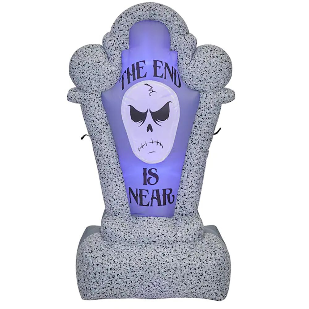 4.5&#x27; Gemmy Airblown Inflatable Short Circuit Scary Skull &#x22;The End Is Near&#x22; Tombstone 225099