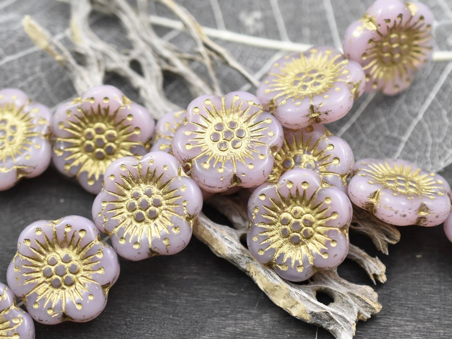 *2* 18mm Gold Washed Pink Alabaster Wild Rose Flower Beads