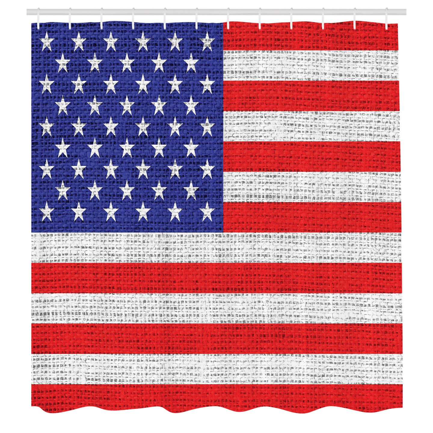 Ambesonne USA Shower Curtain, Fourth of July Independence Day Burlap Looking Retro Vintage Country Pastel Color, Cloth Fabric Bathroom Decor Set with Hooks, 69&#x22; W x 70&#x22; L, Blue Red White