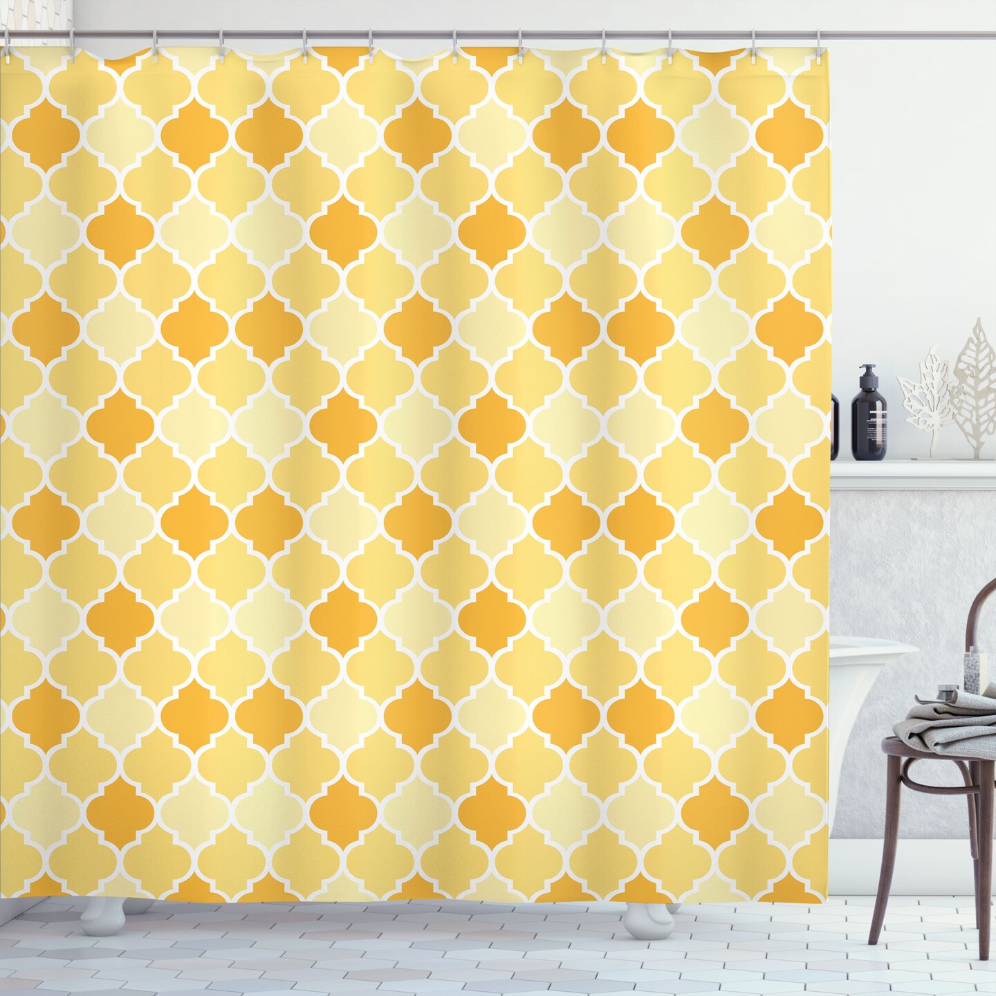 Ambesonne Quatrefoil Shower Curtain, Age-Old Trellis Pattern in The Shades  of Yellow Historical Eastern, Cloth Fabric Bathroom Decor Set with Hooks,  69 W x 70 L, Marigold Mustard