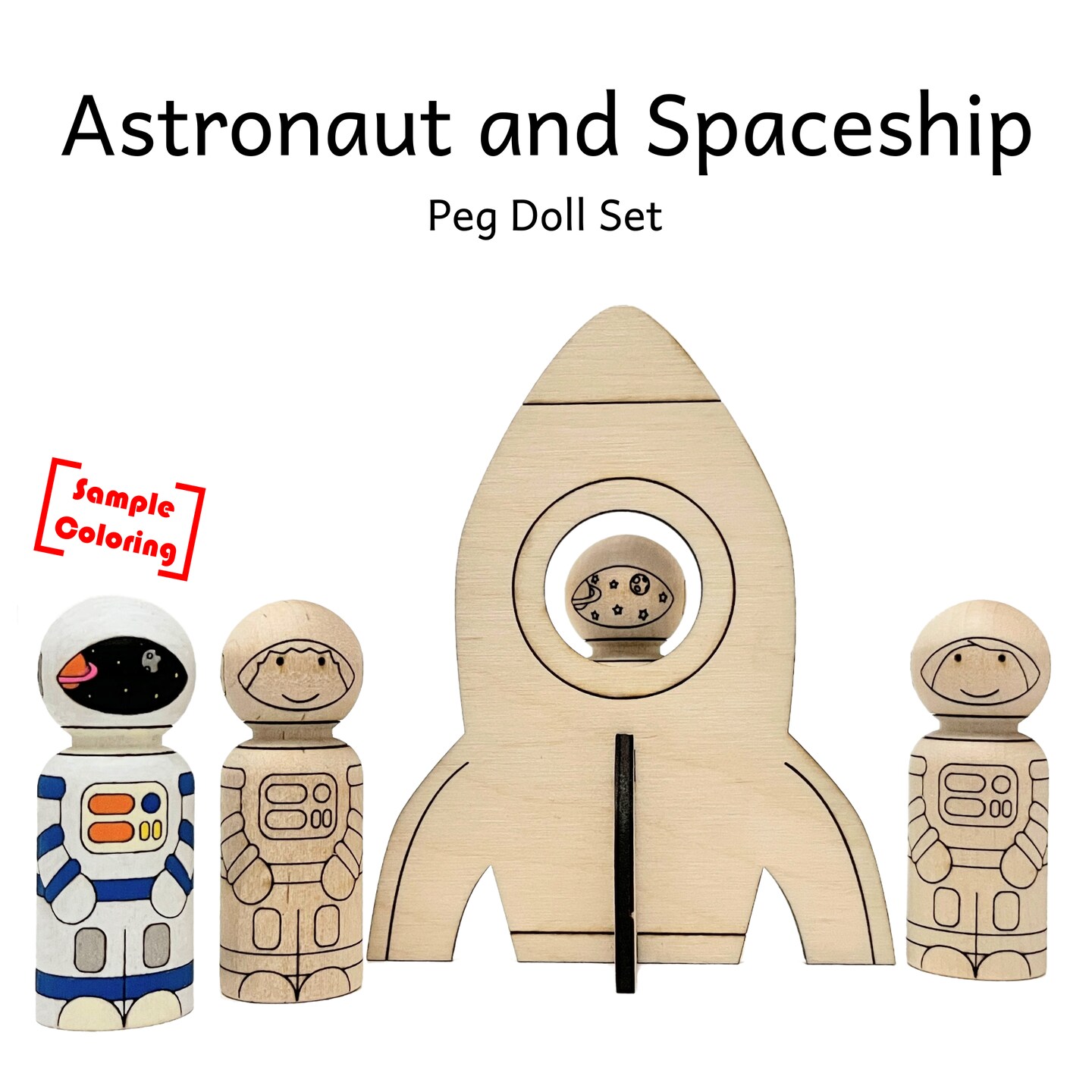 Astronaut and Spaceship Peg Doll Set by Pegsies&#x2122;