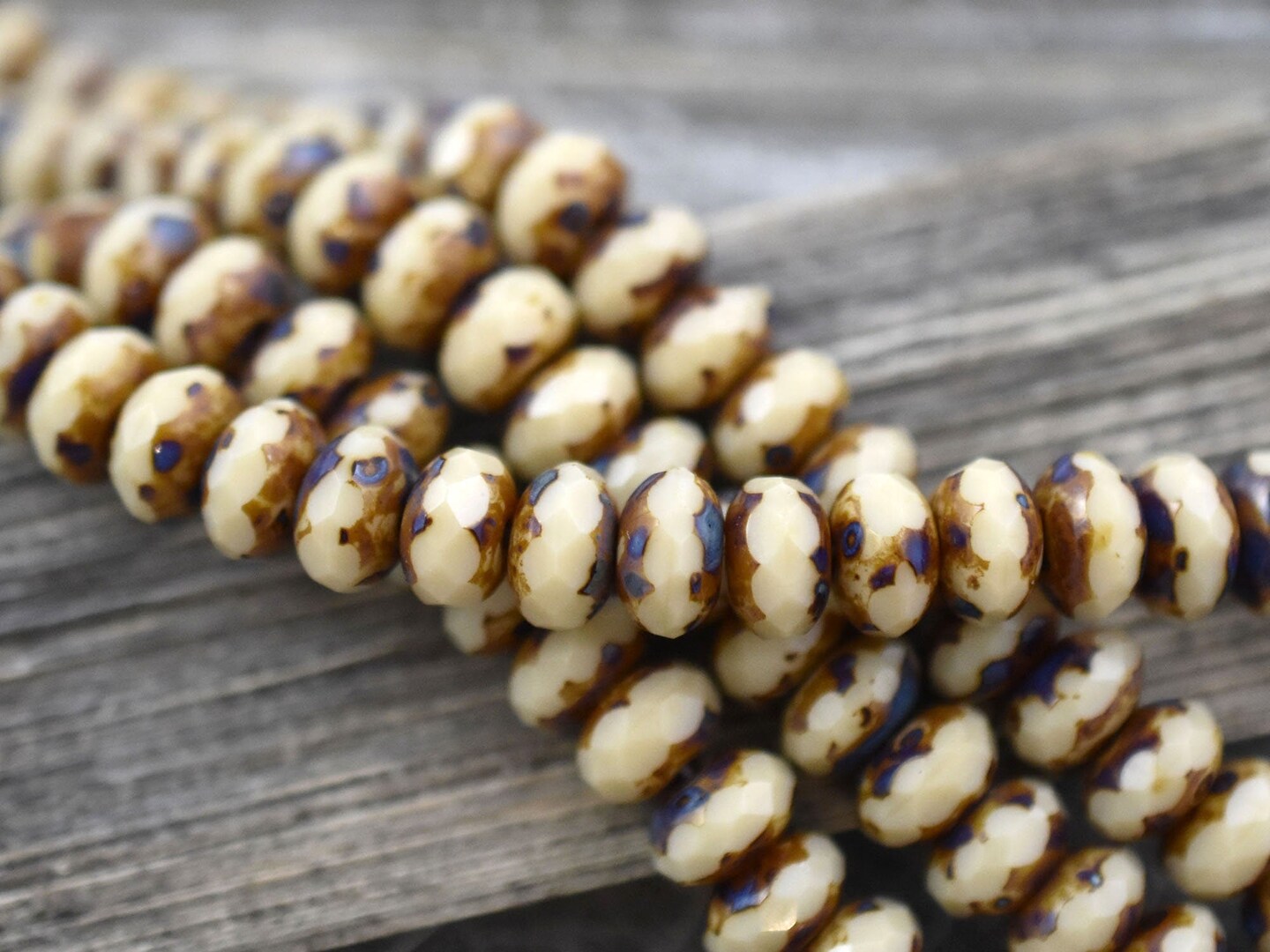 *25* 5x8mm Beige Picasso Fire Polished Rondelle Beads