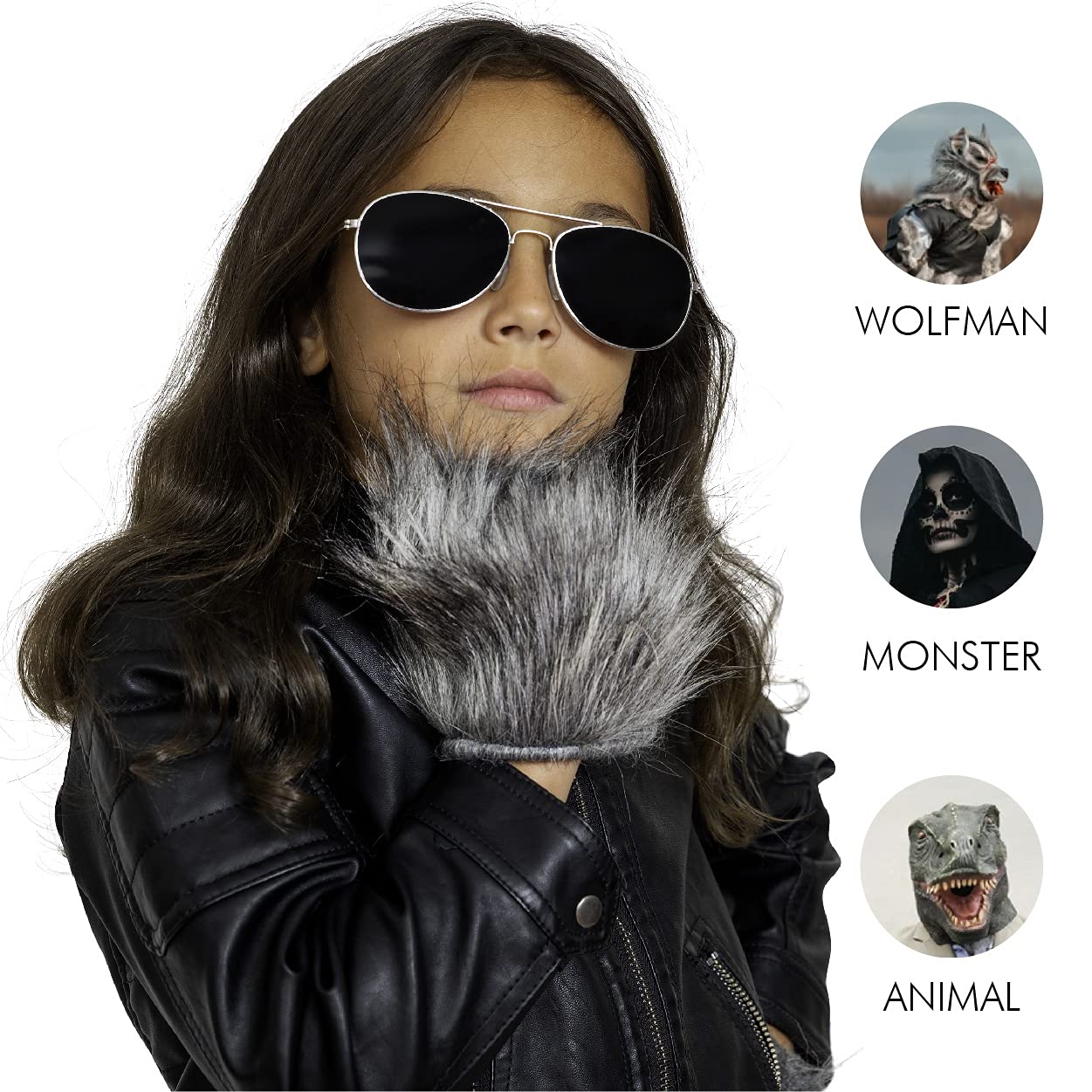 Wolf Paw Costume Gloves - Grey Hairy Werewolf Claw Cuffs Hands Monster Animal Hand Paws Costume Accessories for Kids and Adults