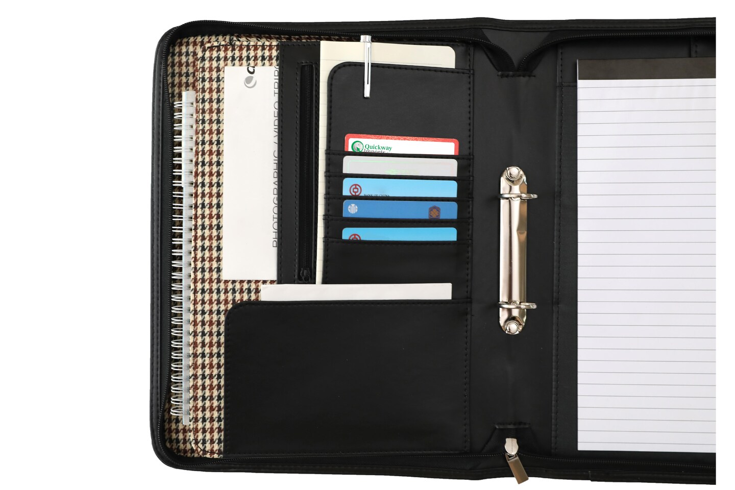 Black Leather Business Portfolio with Handles, Includes Large Notepad and Tablet Sleeve