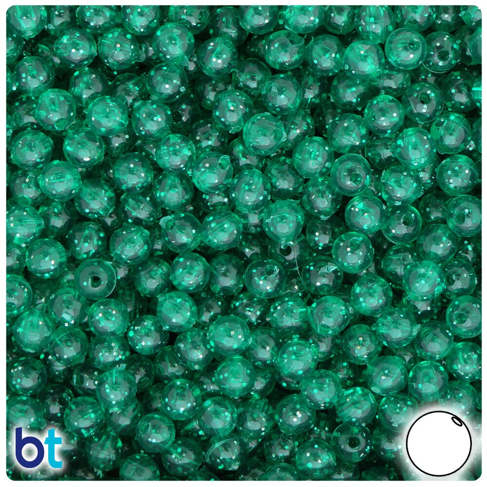 BeadTin Emerald Sparkle 6mm Round Plastic Craft Beads (500pcs)