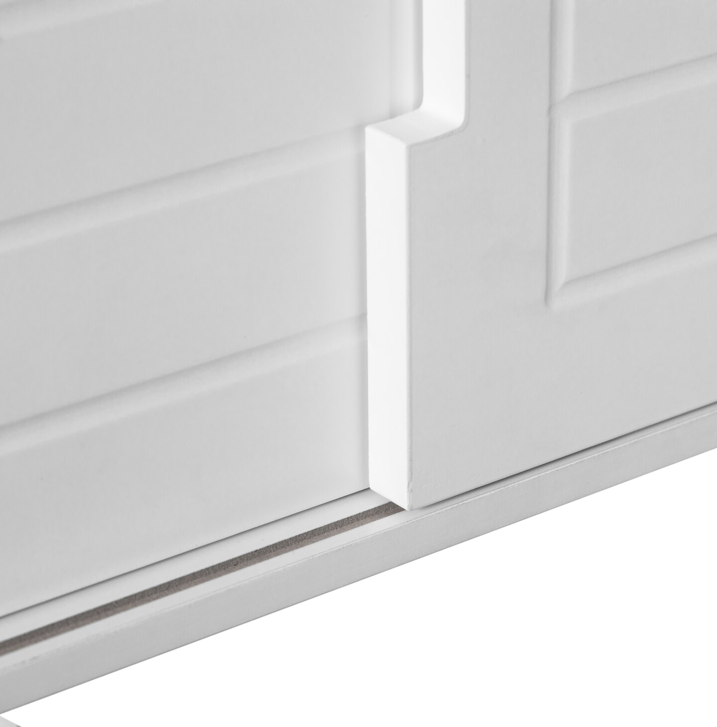 White Vanity Sink Base 2 Door Cabinet Storage U Shape Organizer, Rolling Doors, and Open Shelf