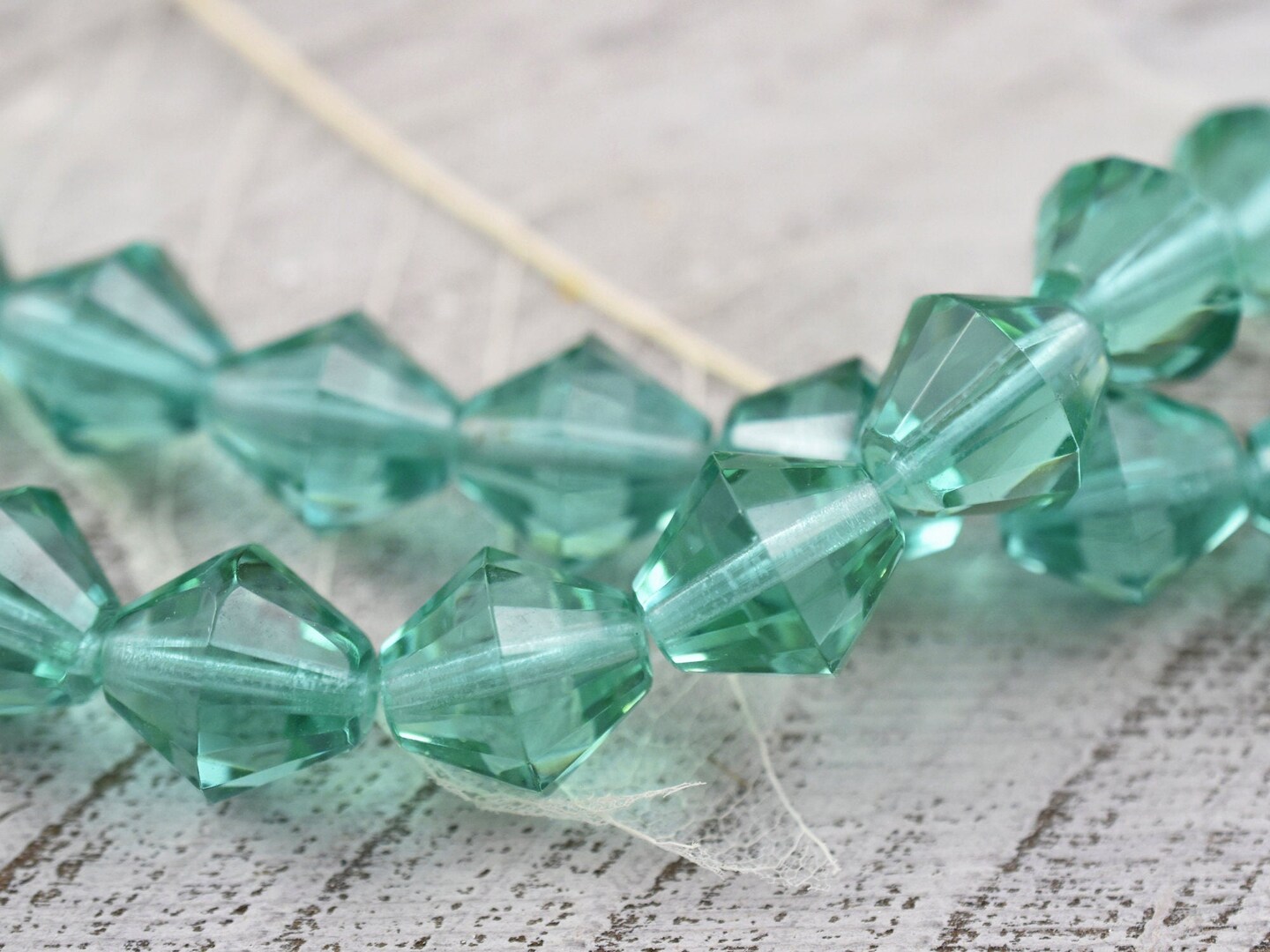*2* 15mm Teal Green Faceted Bicone Beads