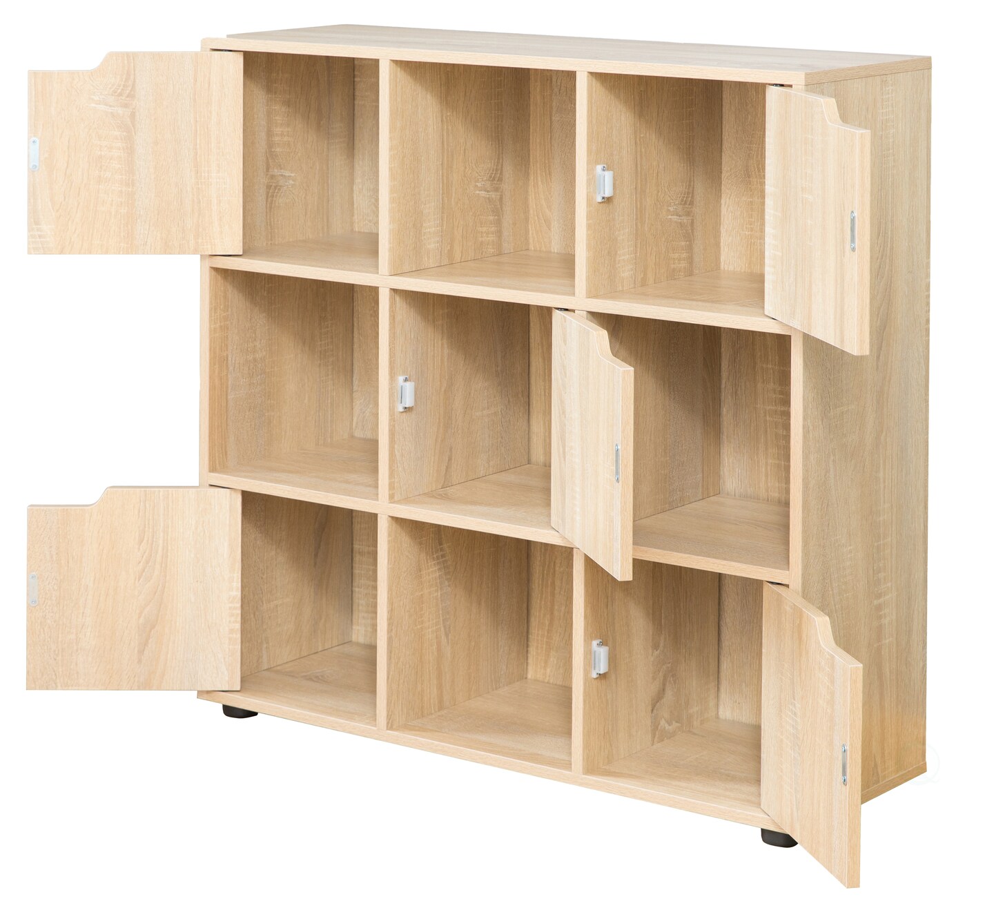 9 Cube Wooden Organizer With 5 Enclosed Doors and 4 Shelves