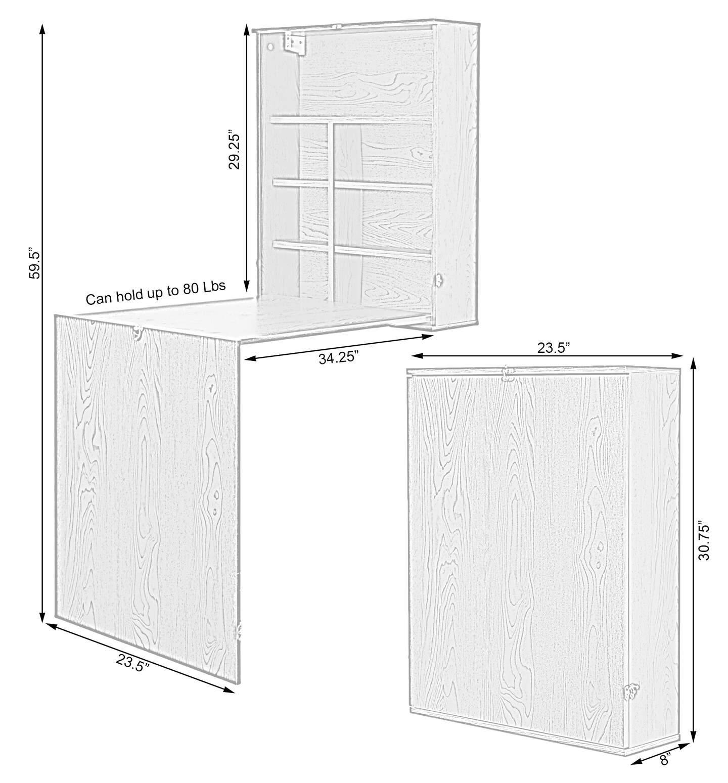 Wall Mount Laptop Fold-out Desk with Shelves