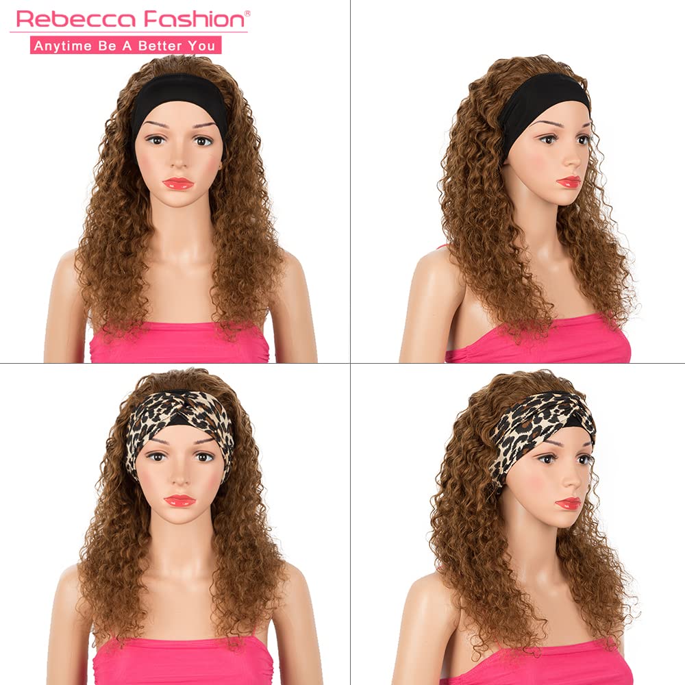 Rebecca Fashion #30 Brown Brazilian Virgin Human Hair Headband Deep Wave Wig -14 Inch