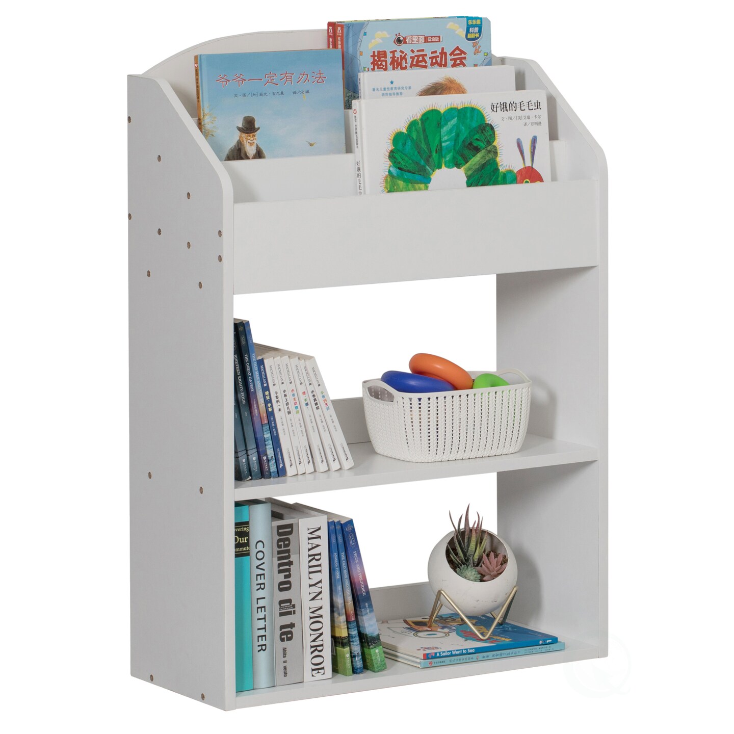 Modern Wooden Storage Bookcase with Shelf, Playroom Bedroom Living and Office