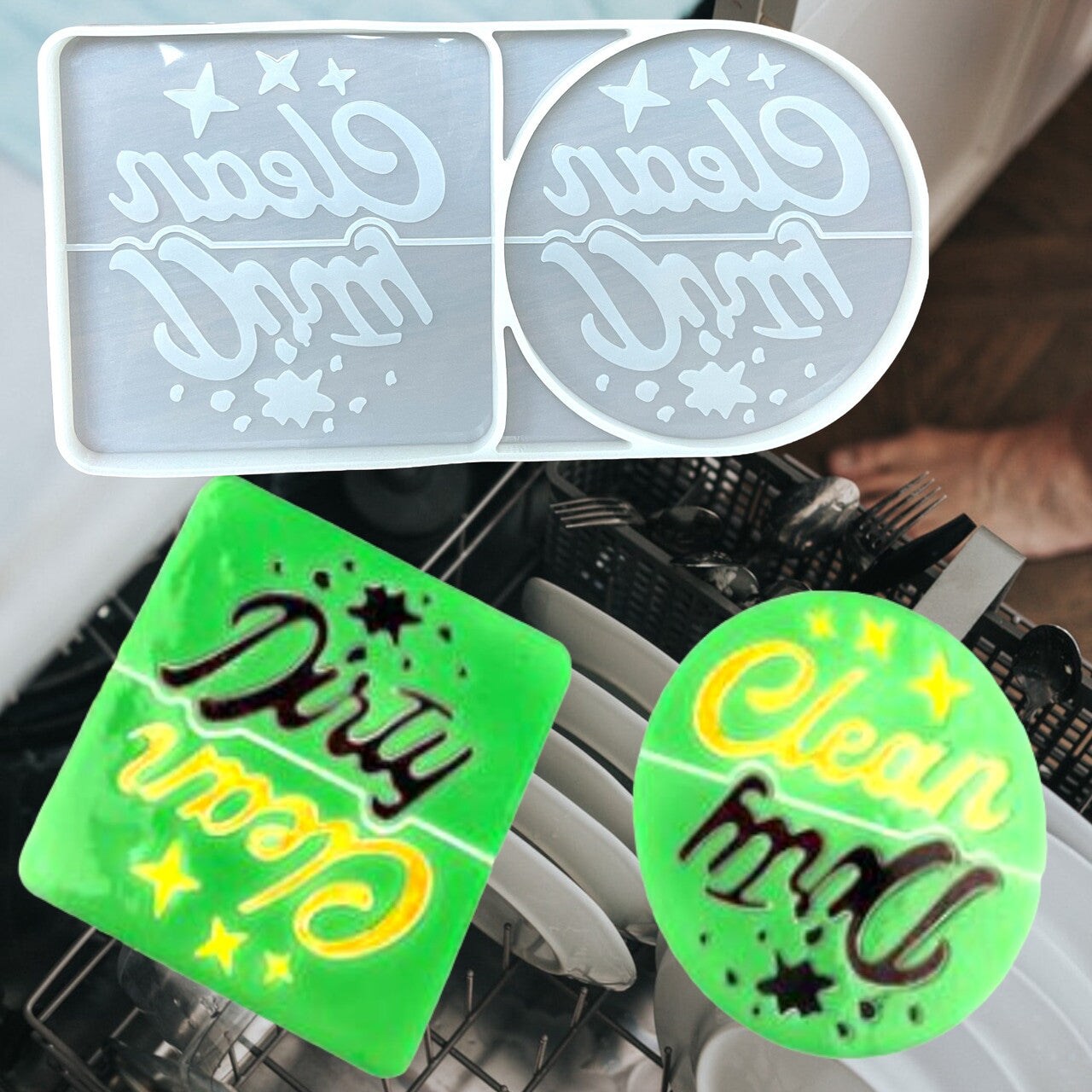 Dirty and Clean Dishwasher Magnet Mold for Epoxy Resin Art