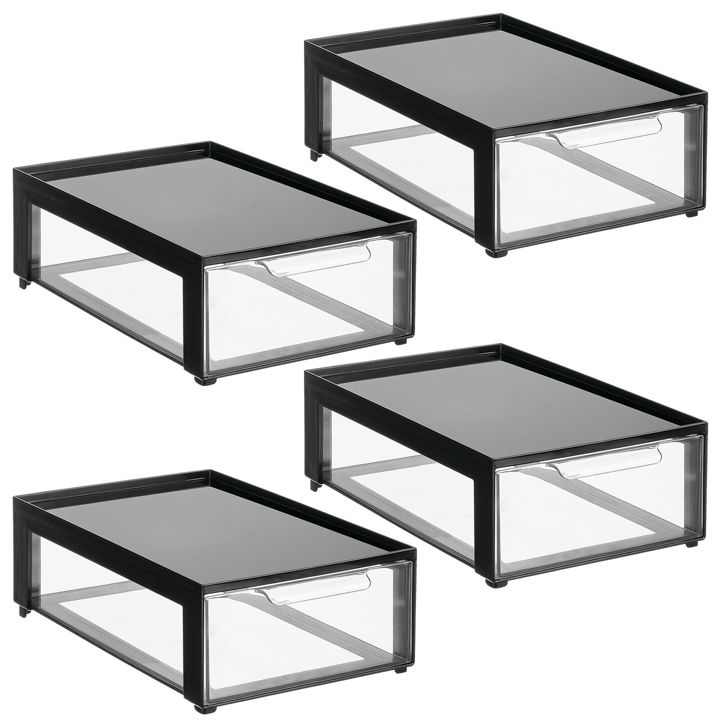 mDesign Plastic Office Storage Stack Organizer with Drawer, 4 Pack
