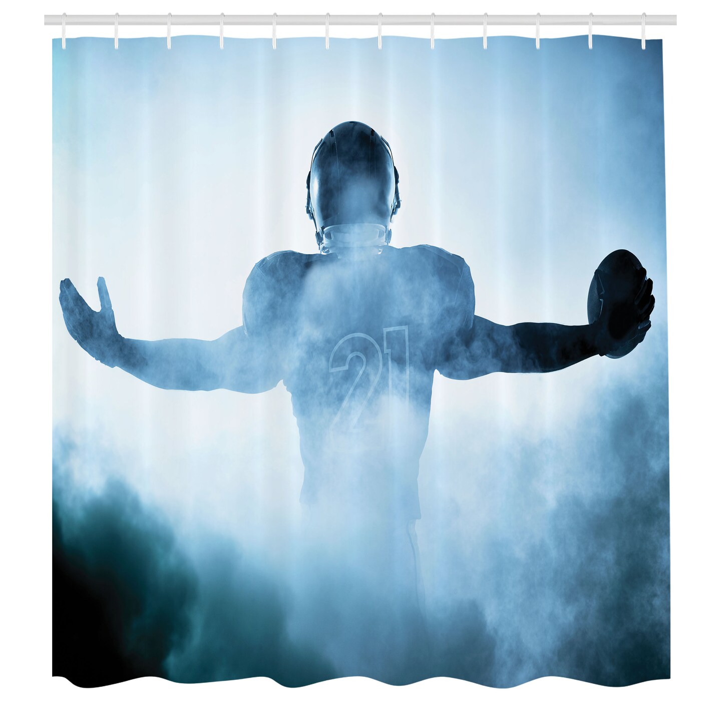 Ambesonne Sport Shower Curtain, Heroic Shaped Rugby Player Silhouette Shadow Standing in Fog Playground Global Sports Photo, Cloth Fabric Bathroom Decor Set with Hooks, 69&#x22; W x 70&#x22; L, Blue