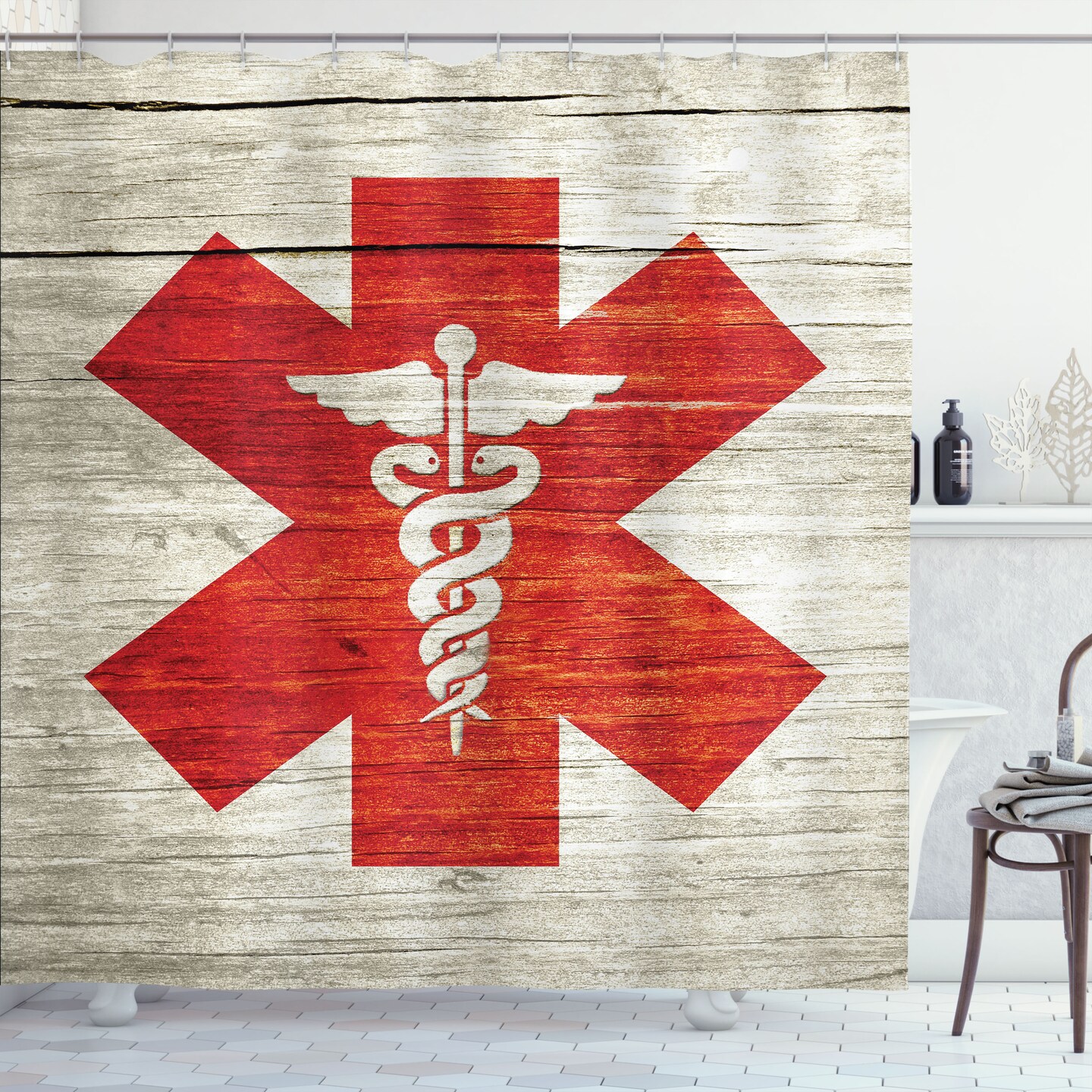 Ambesonne Rustic Shower Curtain, Vintage Style Background with a Weathered Effect with, Cloth Fabric Bathroom Decor Set with Hooks, 69&#x22; W x 70&#x22; L, Vermilion and Sand Brown