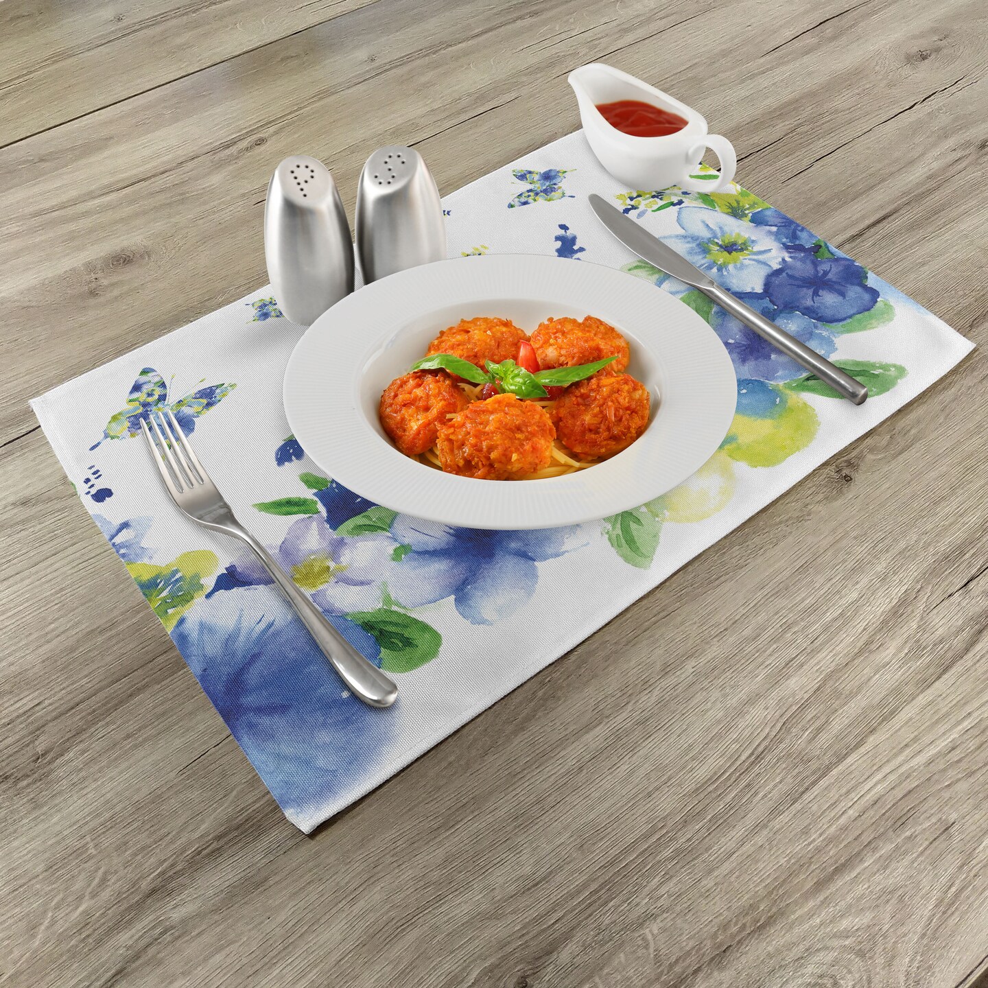 Ambesonne Yellow and Blue Place Mats Set of 4, Spring Flower Watercolor Flourishing Vibrant Blooms Design, Washable Fabric Placemats for Dining Table, Standard Size, Lime Green Royal Blue